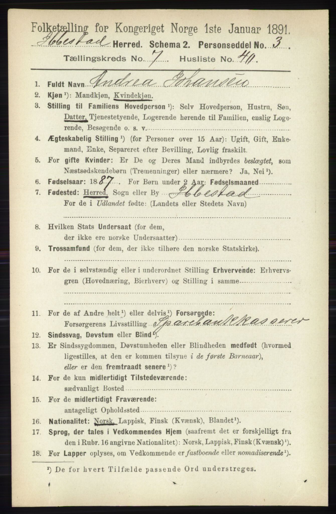 RA, 1891 census for 1917 Ibestad, 1891, p. 4452