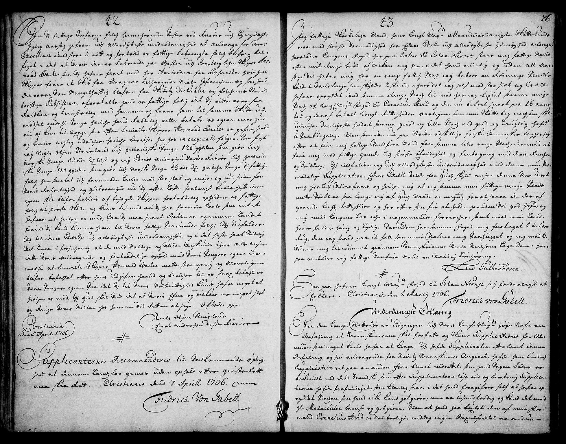 Stattholderembetet 1572-1771, AV/RA-EA-2870/Ad/L0007: Supplikasjons- og resolusjonsprotokoll, 1706-1712, p. 25b-26a