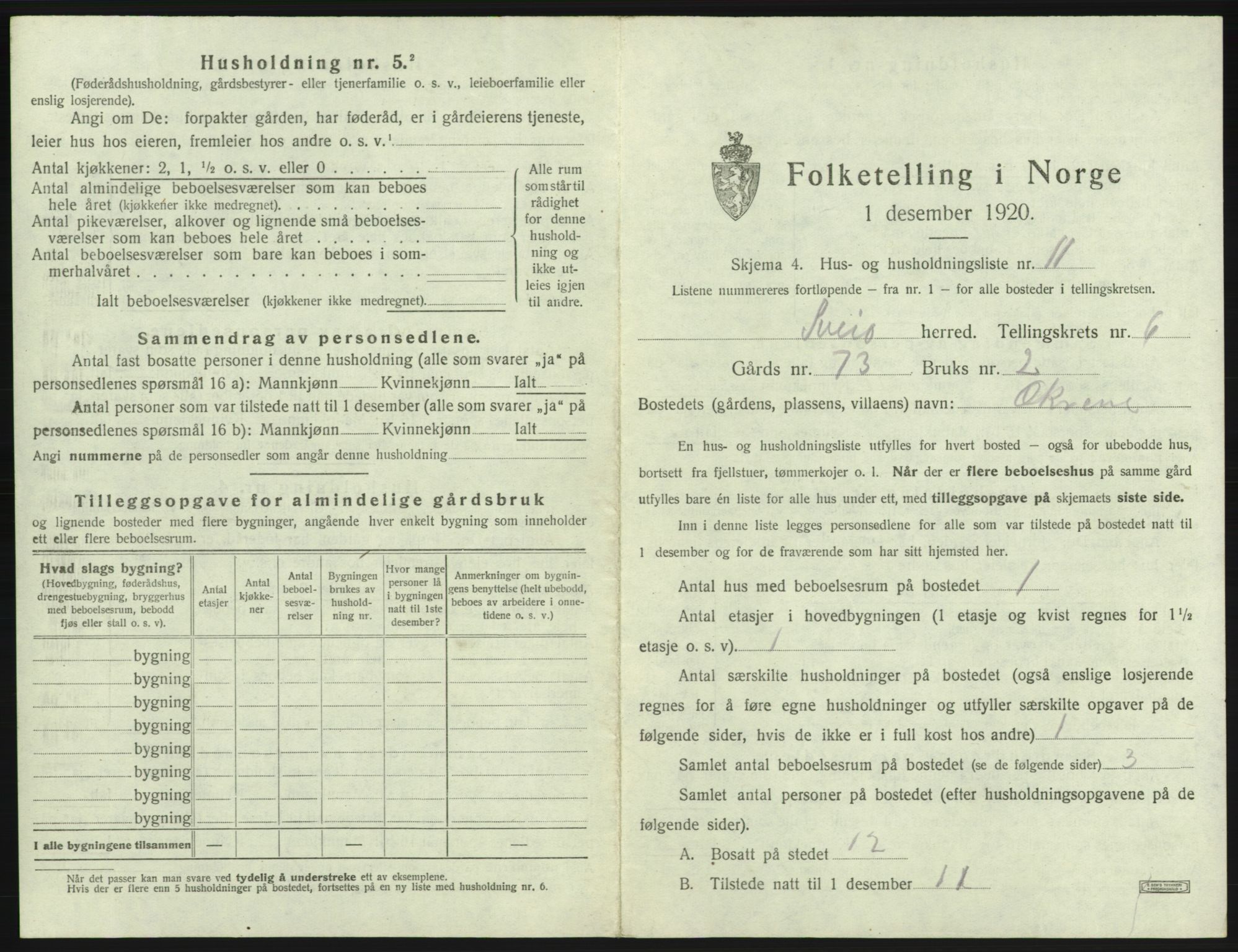 SAB, 1920 census for Sveio, 1920, p. 407