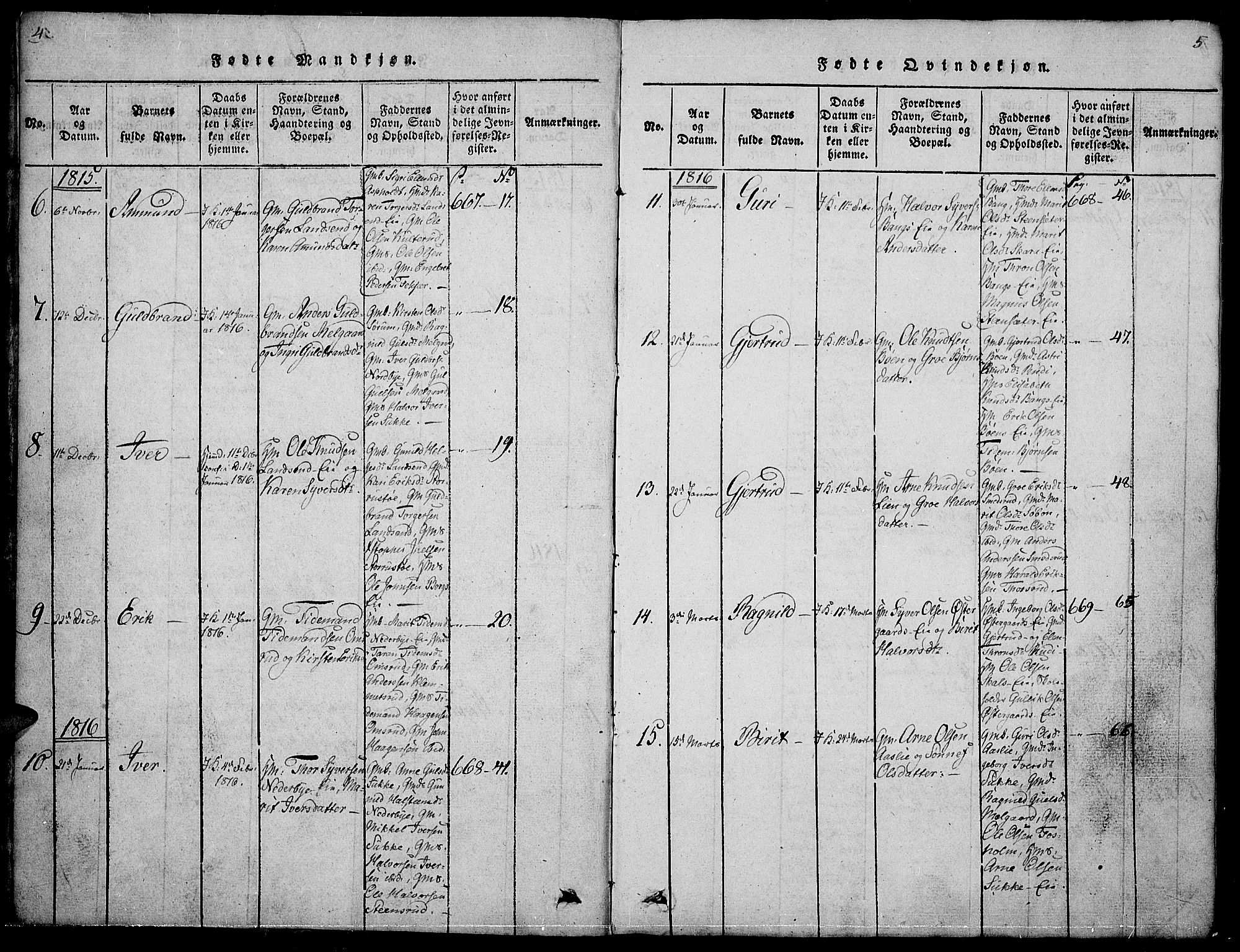 Sør-Aurdal prestekontor, SAH/PREST-128/H/Ha/Hab/L0001: Parish register (copy) no. 1, 1815-1826, p. 4-5