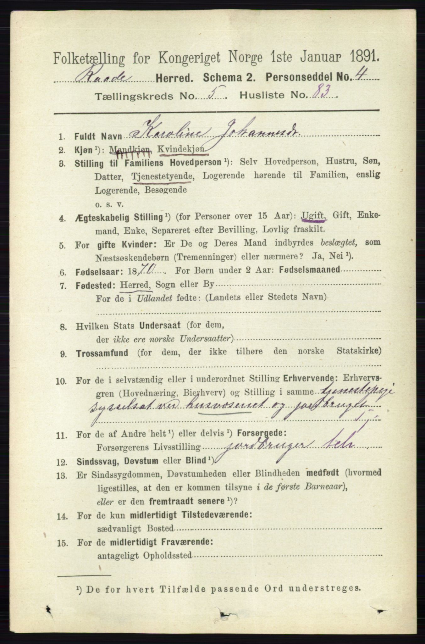 RA, 1891 census for 0135 Råde, 1891, p. 3077