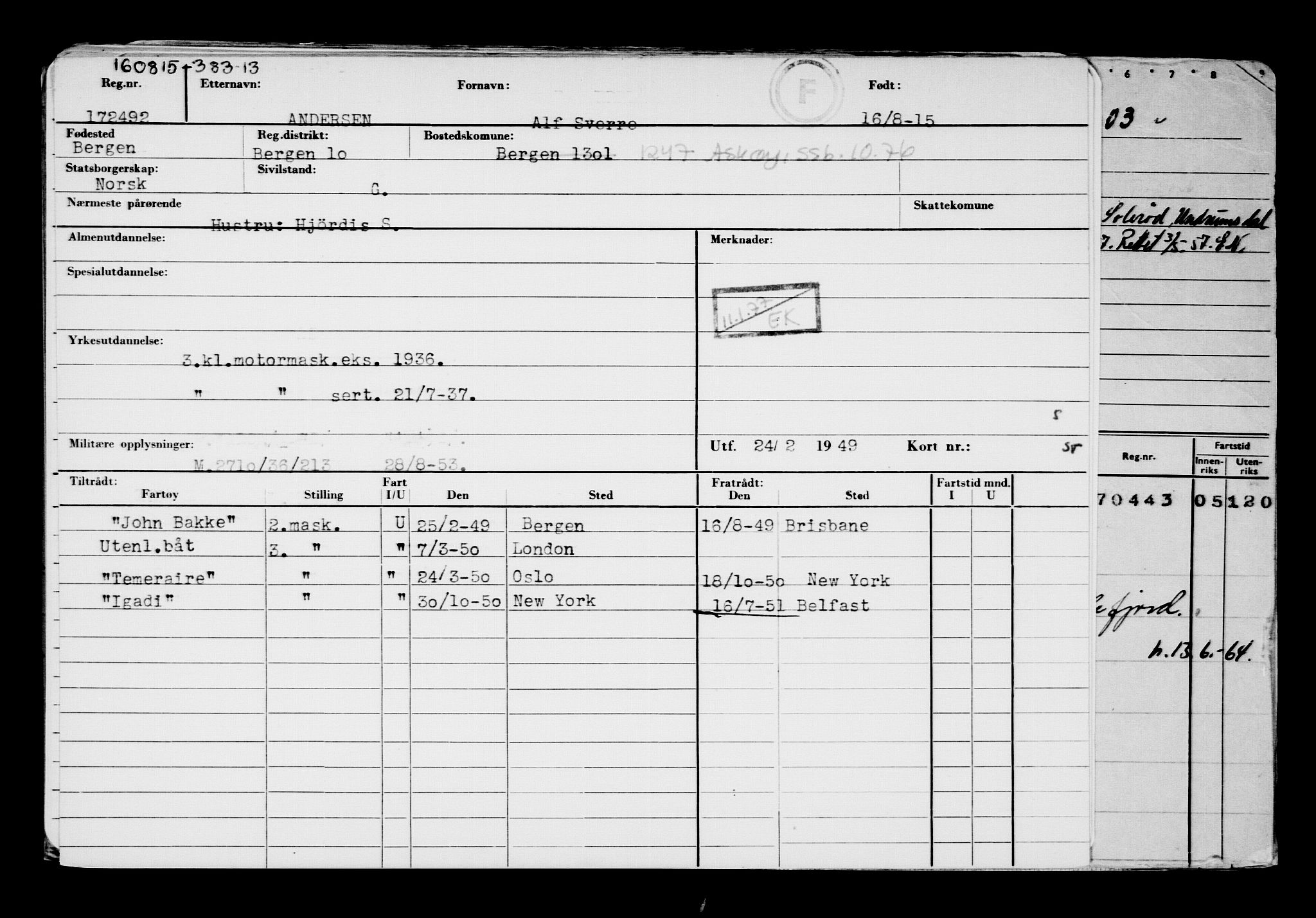 Direktoratet for sjømenn, RA/S-3545/G/Gb/L0132: Hovedkort, 1915, p. 151