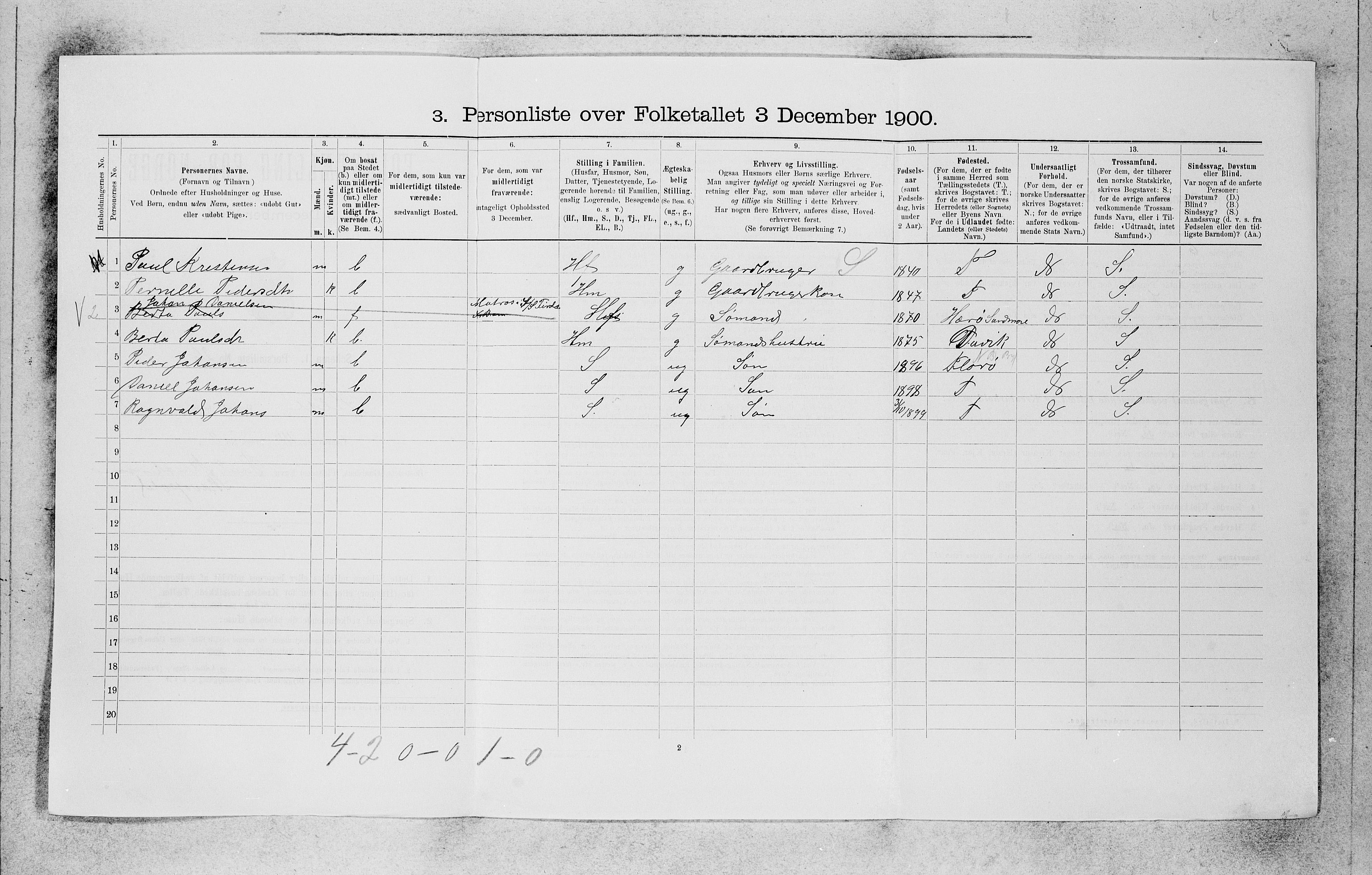 SAB, 1900 census for Selje, 1900, p. 1153