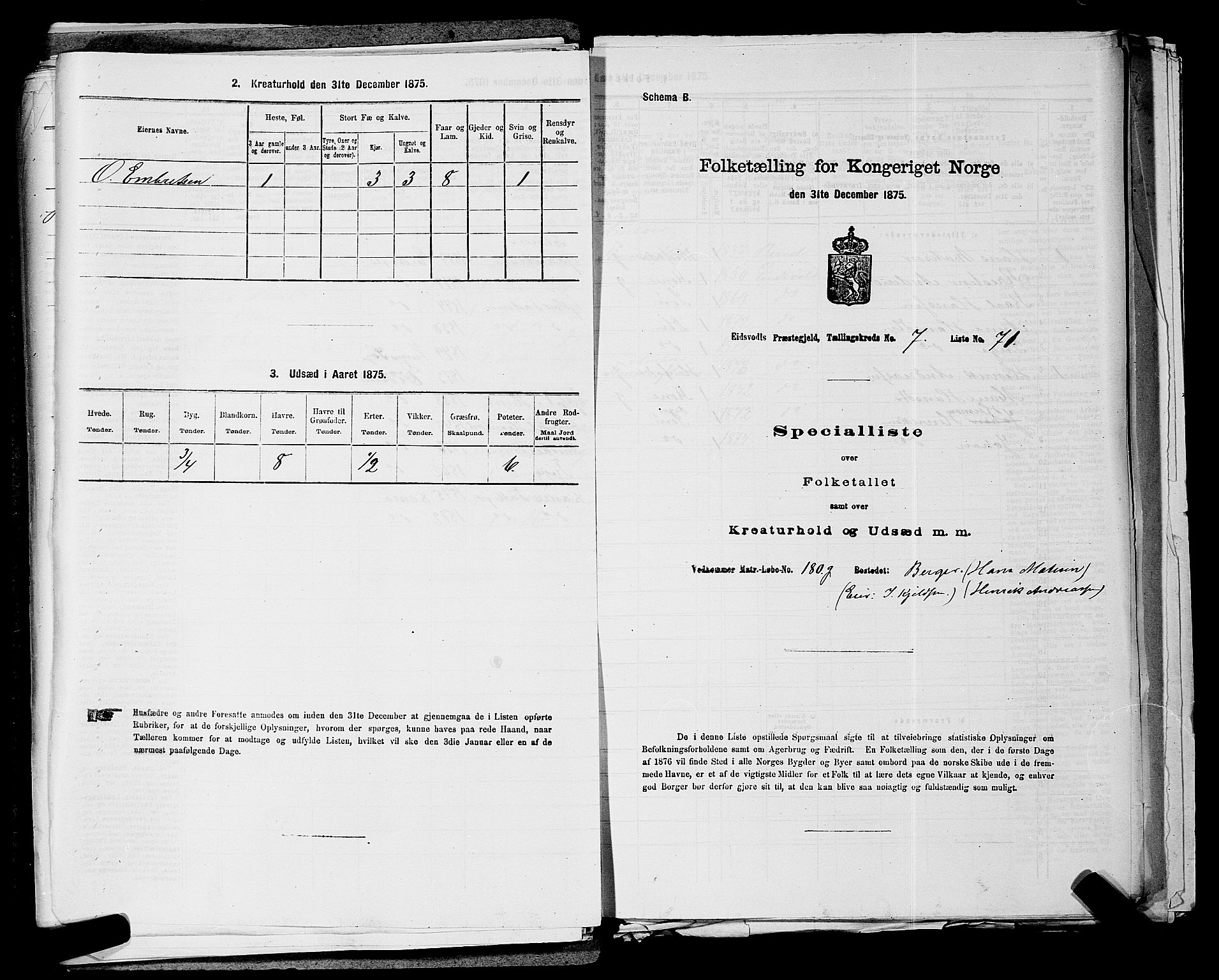 RA, 1875 census for 0237P Eidsvoll, 1875, p. 1060