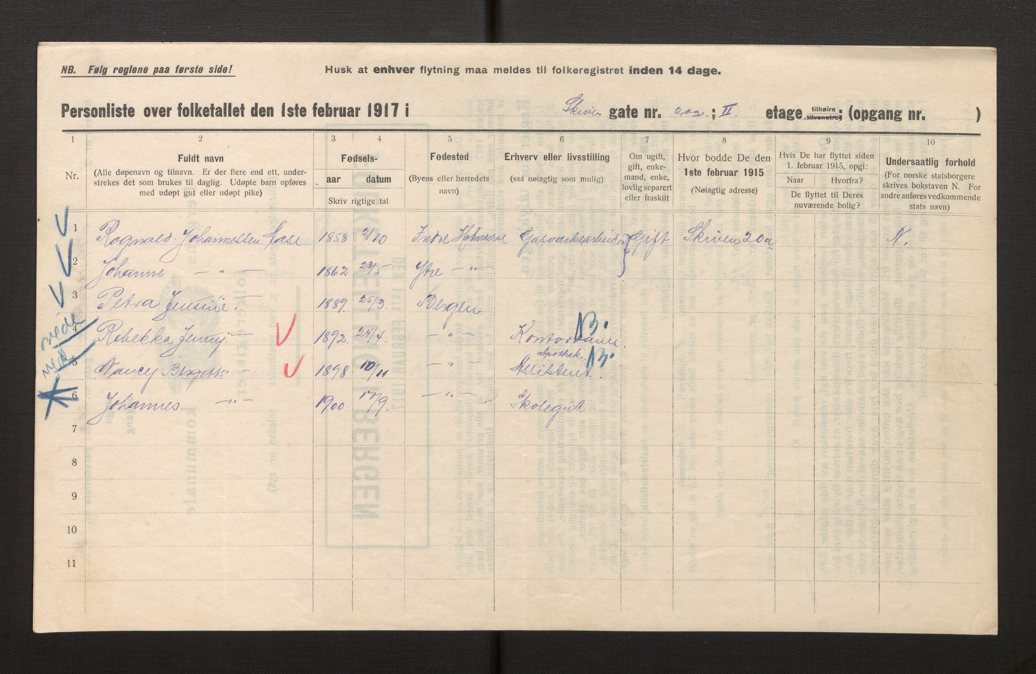 SAB, Municipal Census 1917 for Bergen, 1917, p. 34765