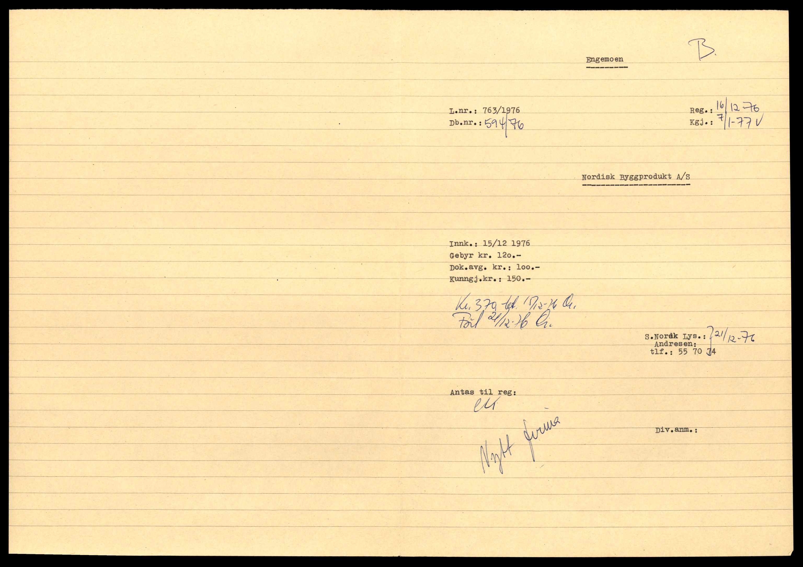 Asker og Bærum tingrett, SAT/A-10379/K/Kb/Kbb/L0118: Aksjeselskap og andelslag i Bærum, Nordisk - Nork, 1944-1989, p. 1