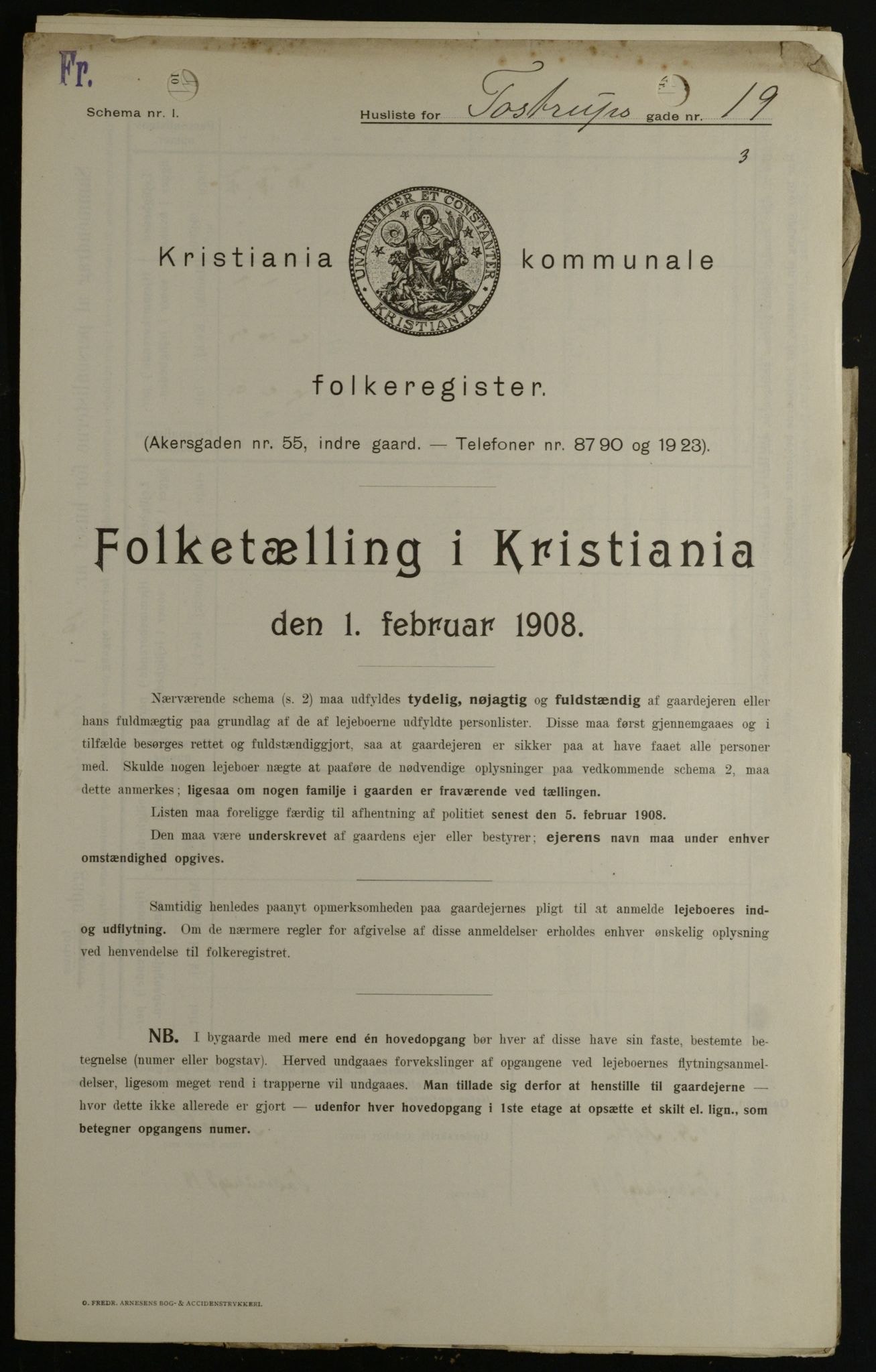 OBA, Municipal Census 1908 for Kristiania, 1908, p. 103686