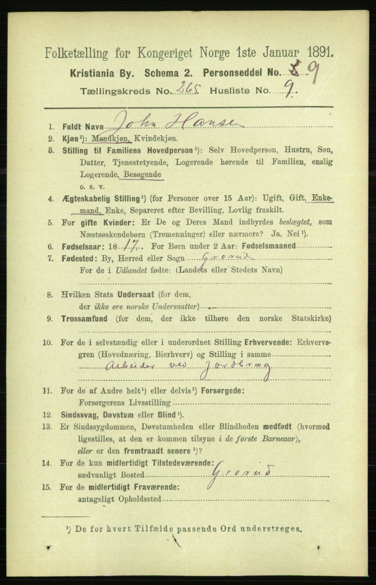 RA, 1891 census for 0301 Kristiania, 1891, p. 161118
