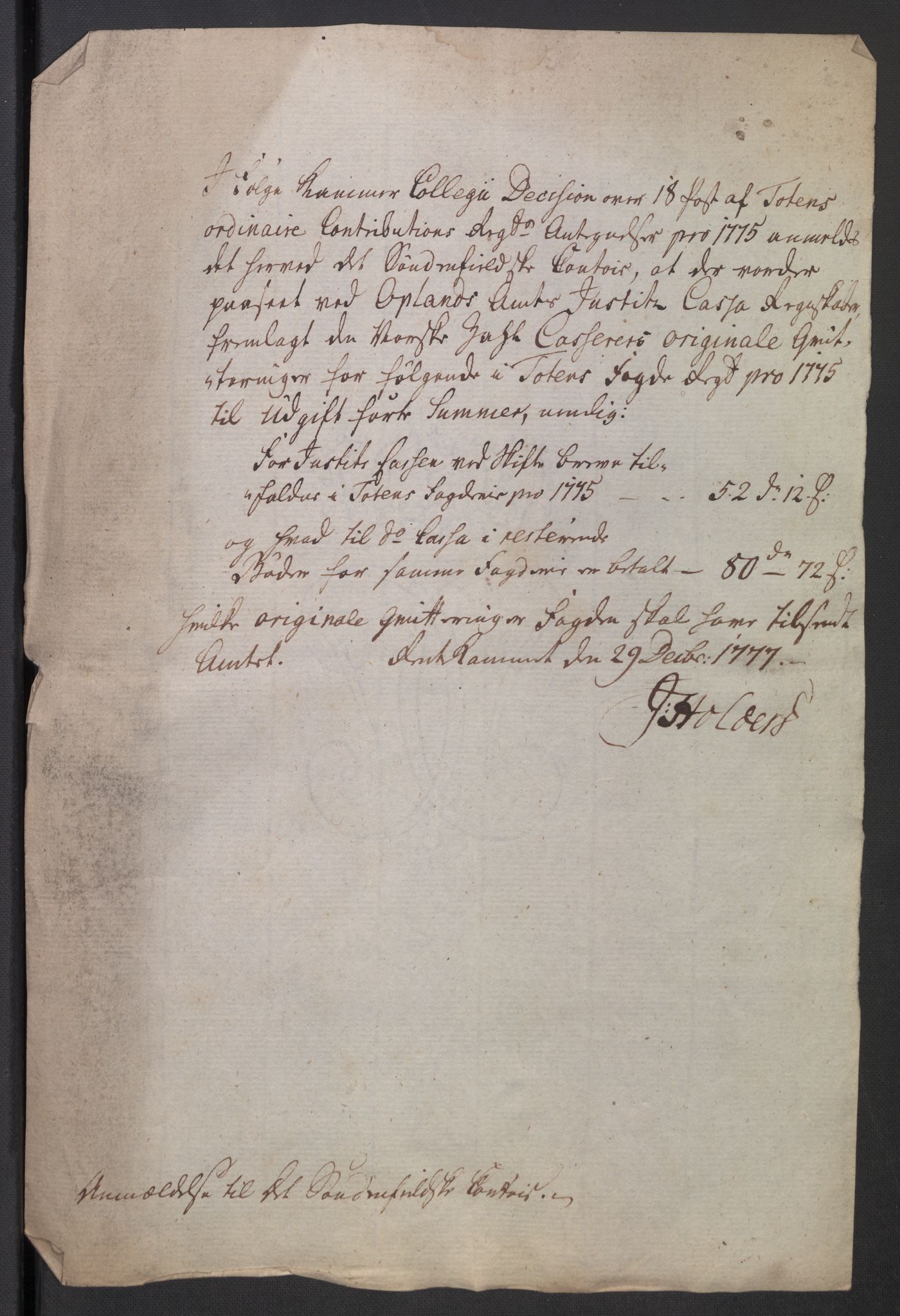 Rentekammeret inntil 1814, Reviderte regnskaper, Mindre regnskaper, AV/RA-EA-4068/Rb/L0014: Opplands amt, 1771-1779, p. 1013