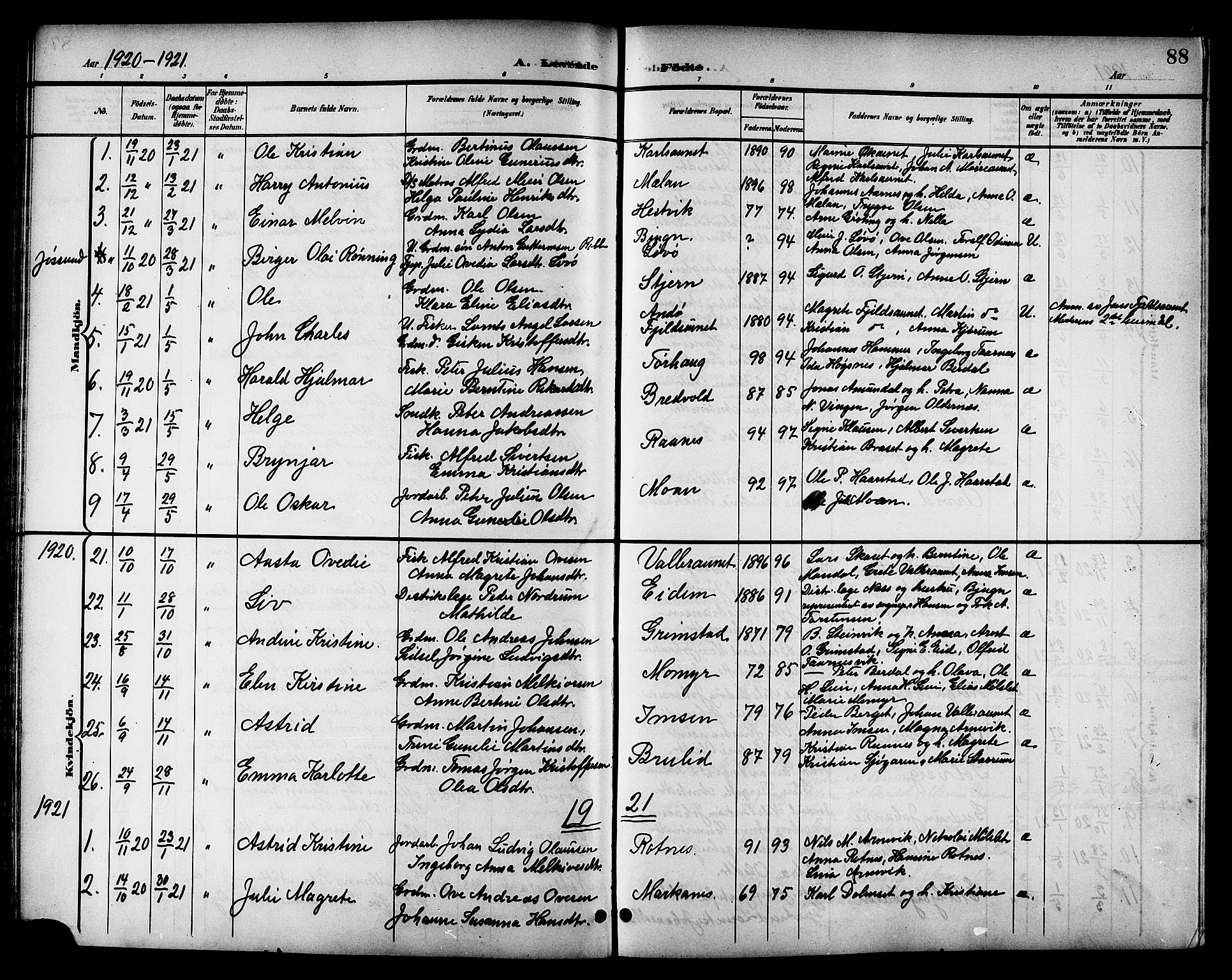 Ministerialprotokoller, klokkerbøker og fødselsregistre - Sør-Trøndelag, SAT/A-1456/655/L0688: Parish register (copy) no. 655C04, 1899-1922, p. 88