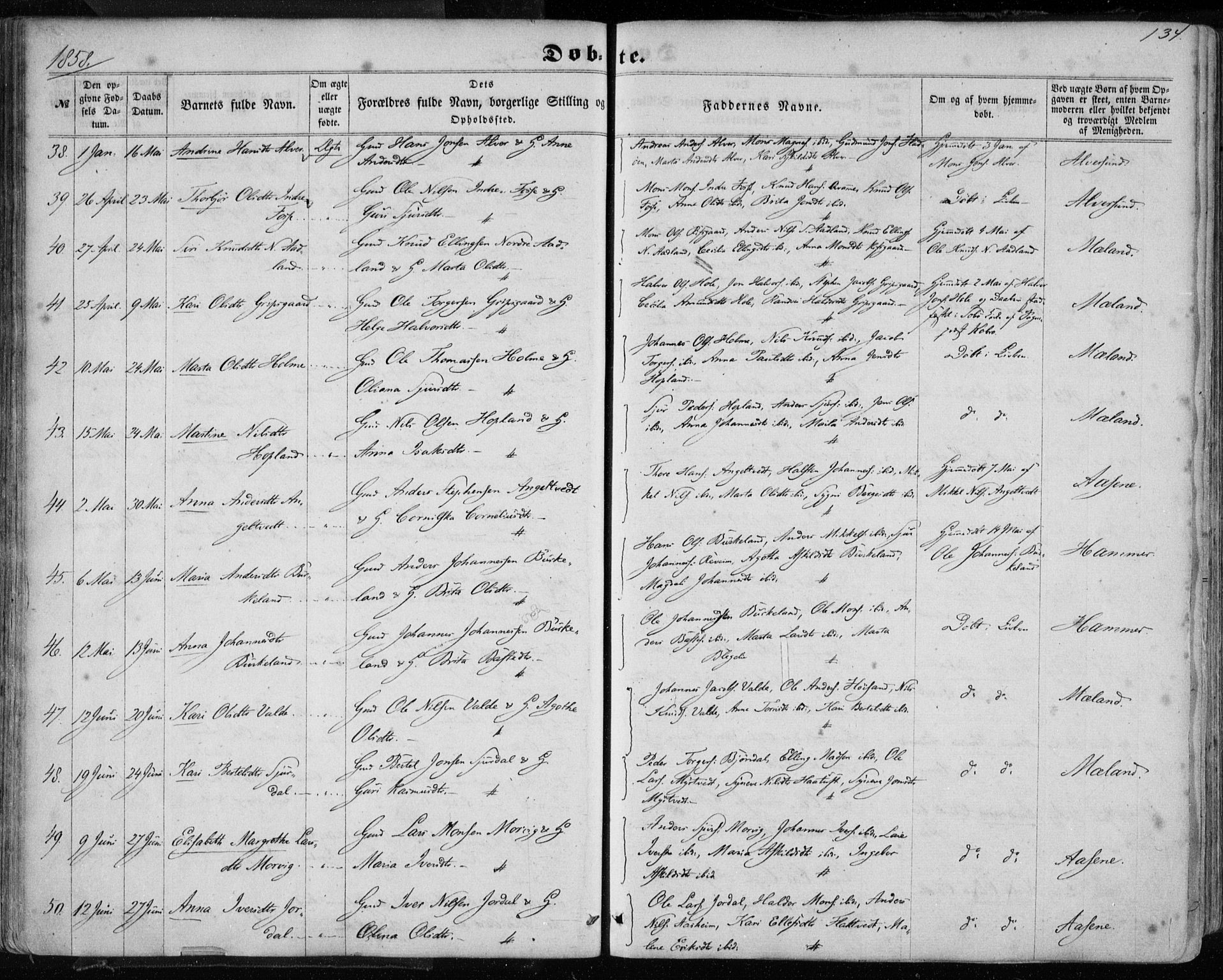 Hamre sokneprestembete, AV/SAB-A-75501/H/Ha/Haa/Haaa/L0014: Parish register (official) no. A 14, 1858-1872, p. 134