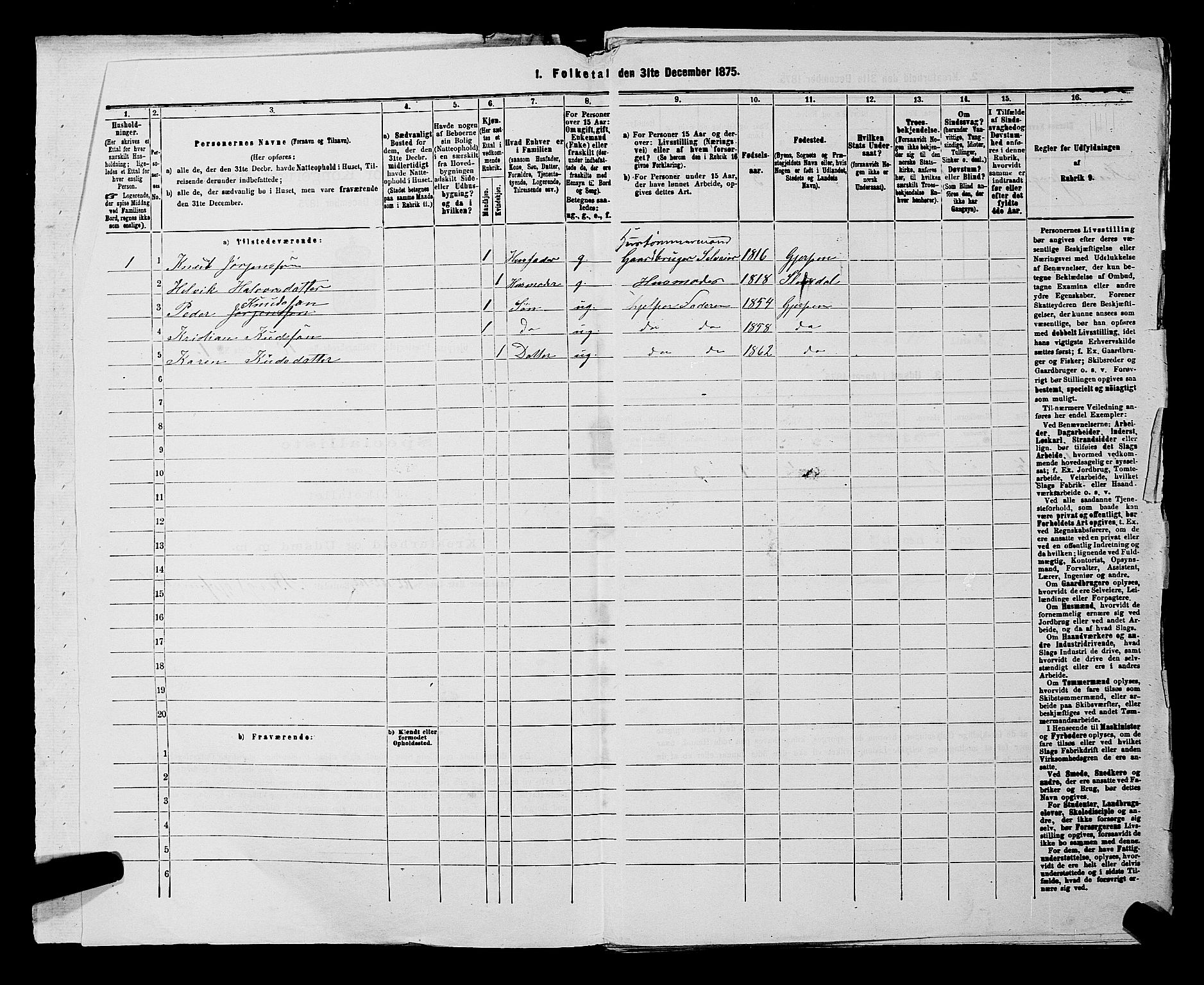 SAKO, 1875 census for 0812P Gjerpen, 1875, p. 1463