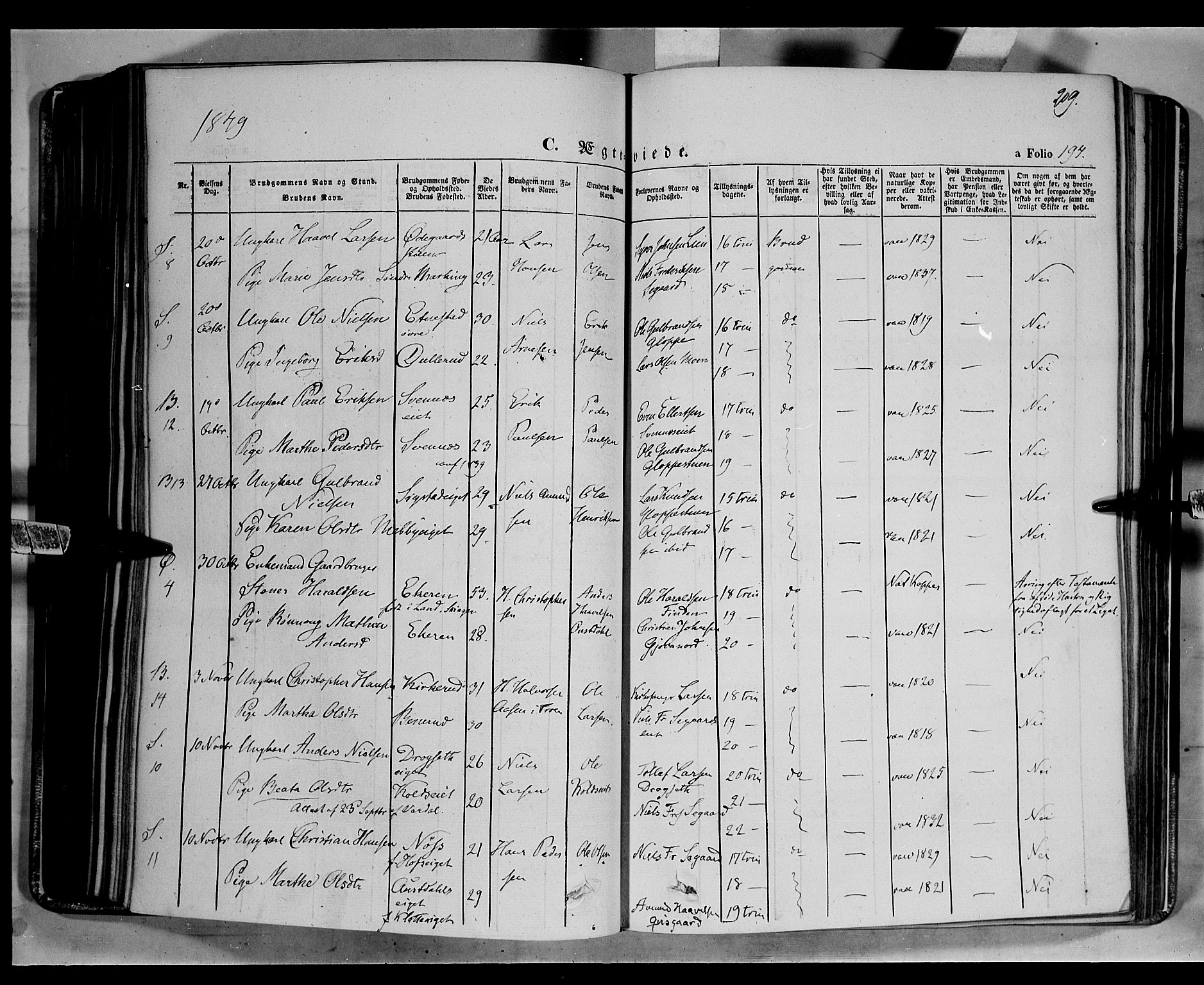 Biri prestekontor, SAH/PREST-096/H/Ha/Haa/L0005: Parish register (official) no. 5, 1843-1854, p. 209