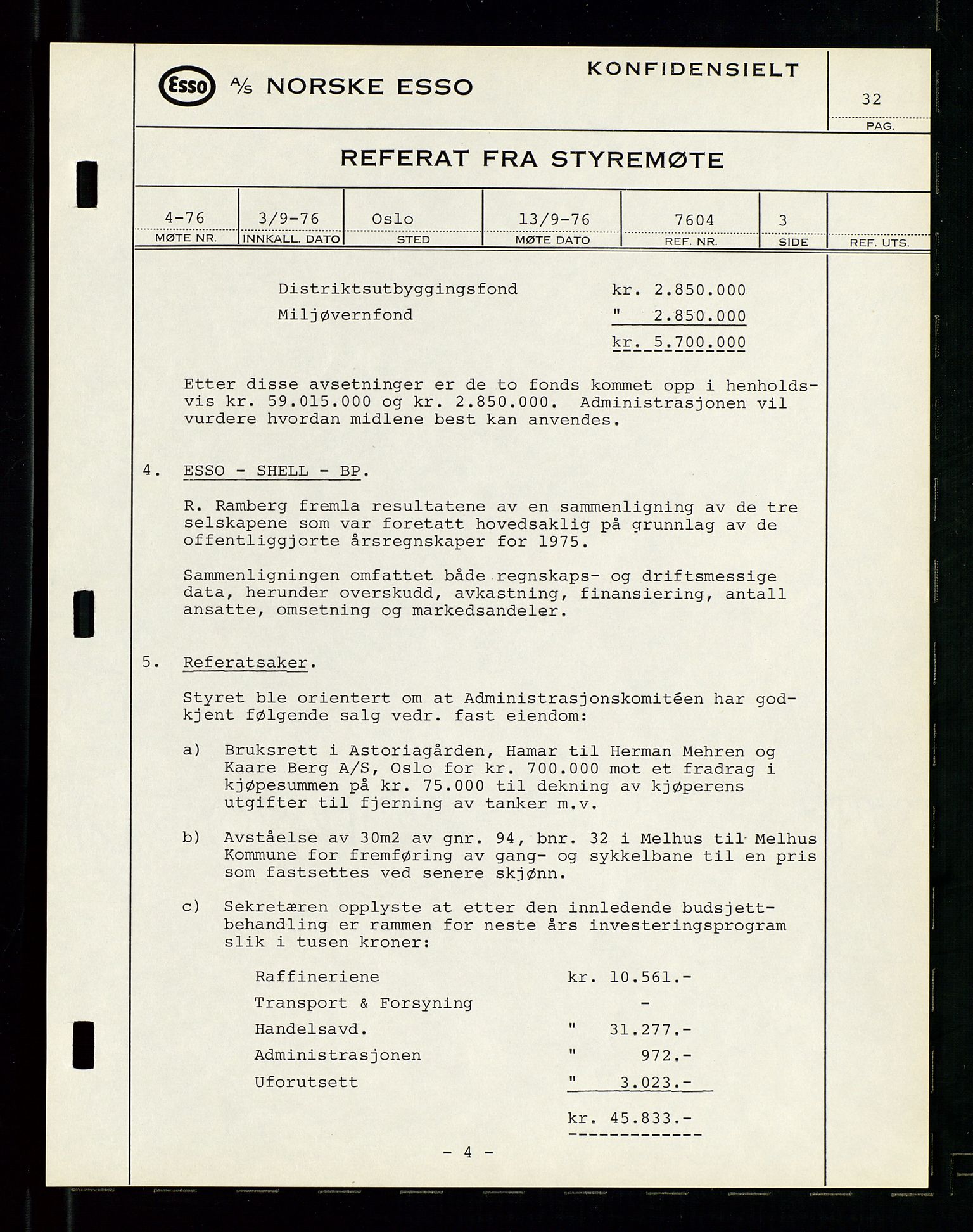 Pa 0982 - Esso Norge A/S, AV/SAST-A-100448/A/Aa/L0003/0003: Den administrerende direksjon Board minutes (styrereferater) og Bedriftforsamlingsprotokoll / Den administrerende direksjon Board minutes (styrereferater), 1975-1985, p. 32