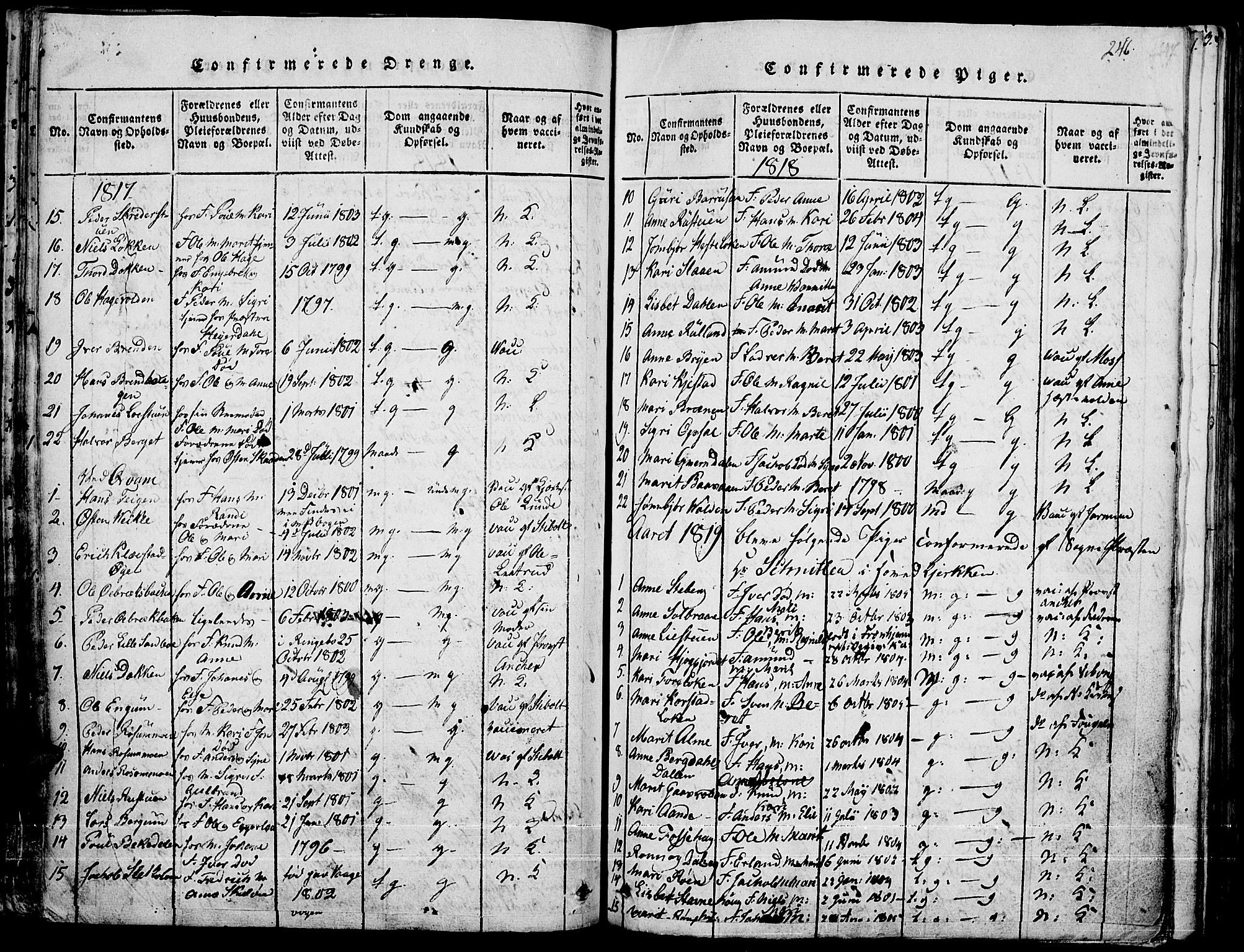 Fron prestekontor, SAH/PREST-078/H/Ha/Haa/L0002: Parish register (official) no. 2, 1816-1827, p. 246