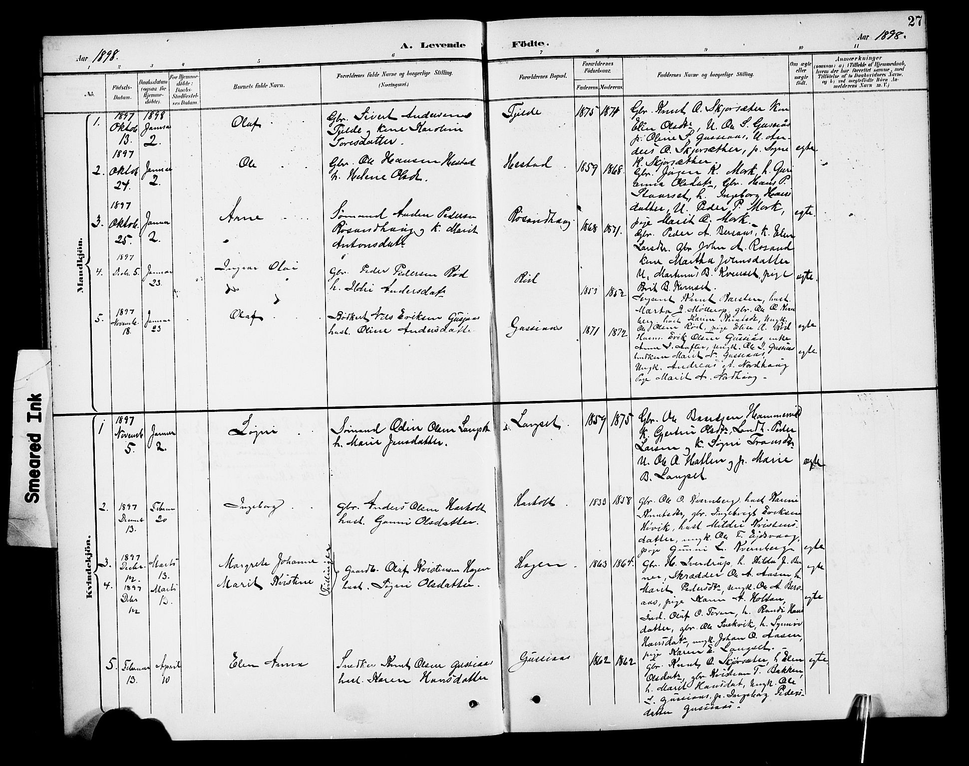Ministerialprotokoller, klokkerbøker og fødselsregistre - Møre og Romsdal, SAT/A-1454/551/L0632: Parish register (copy) no. 551C04, 1894-1920, p. 27