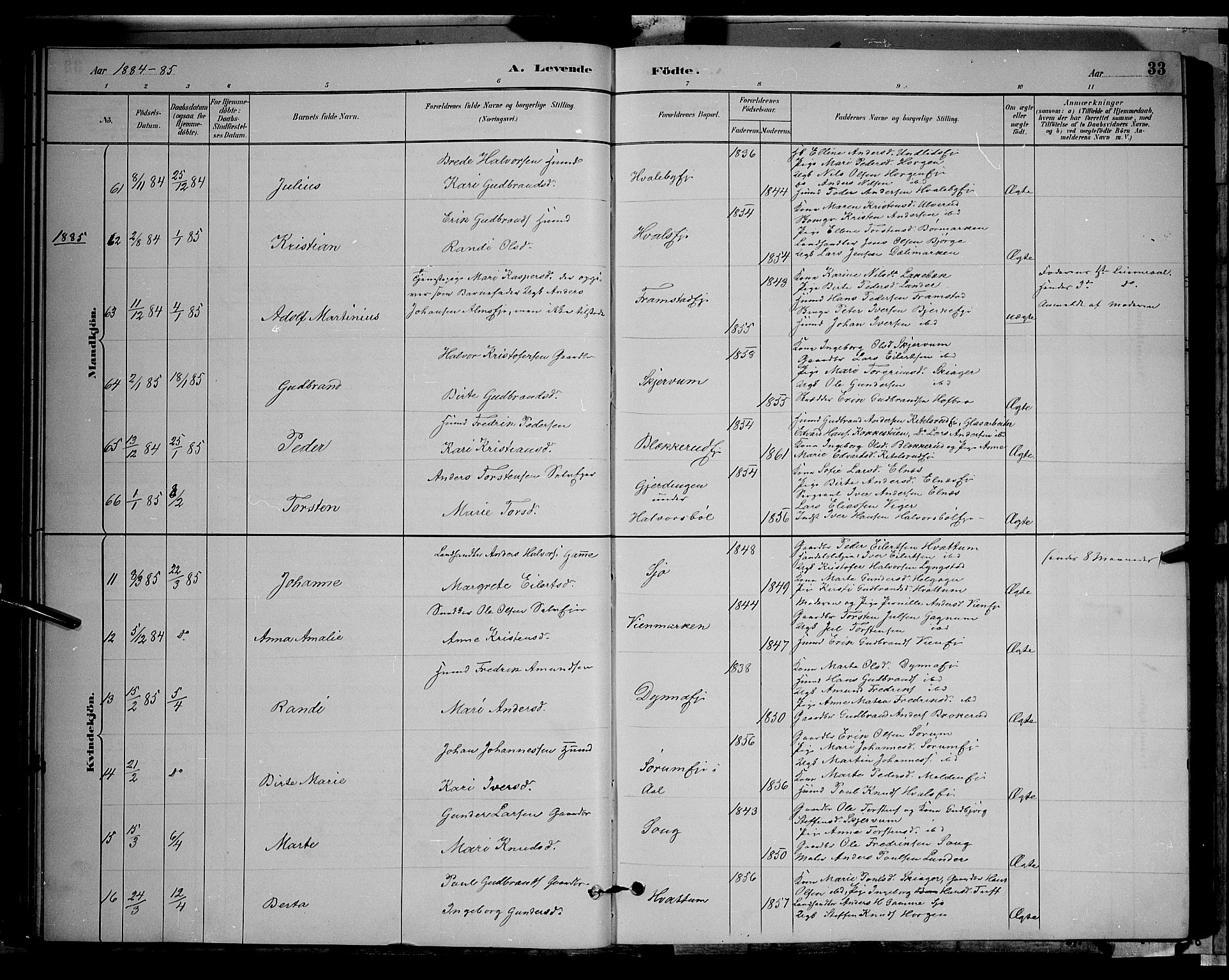Gran prestekontor, SAH/PREST-112/H/Ha/Hab/L0002: Parish register (copy) no. 2, 1879-1892, p. 33