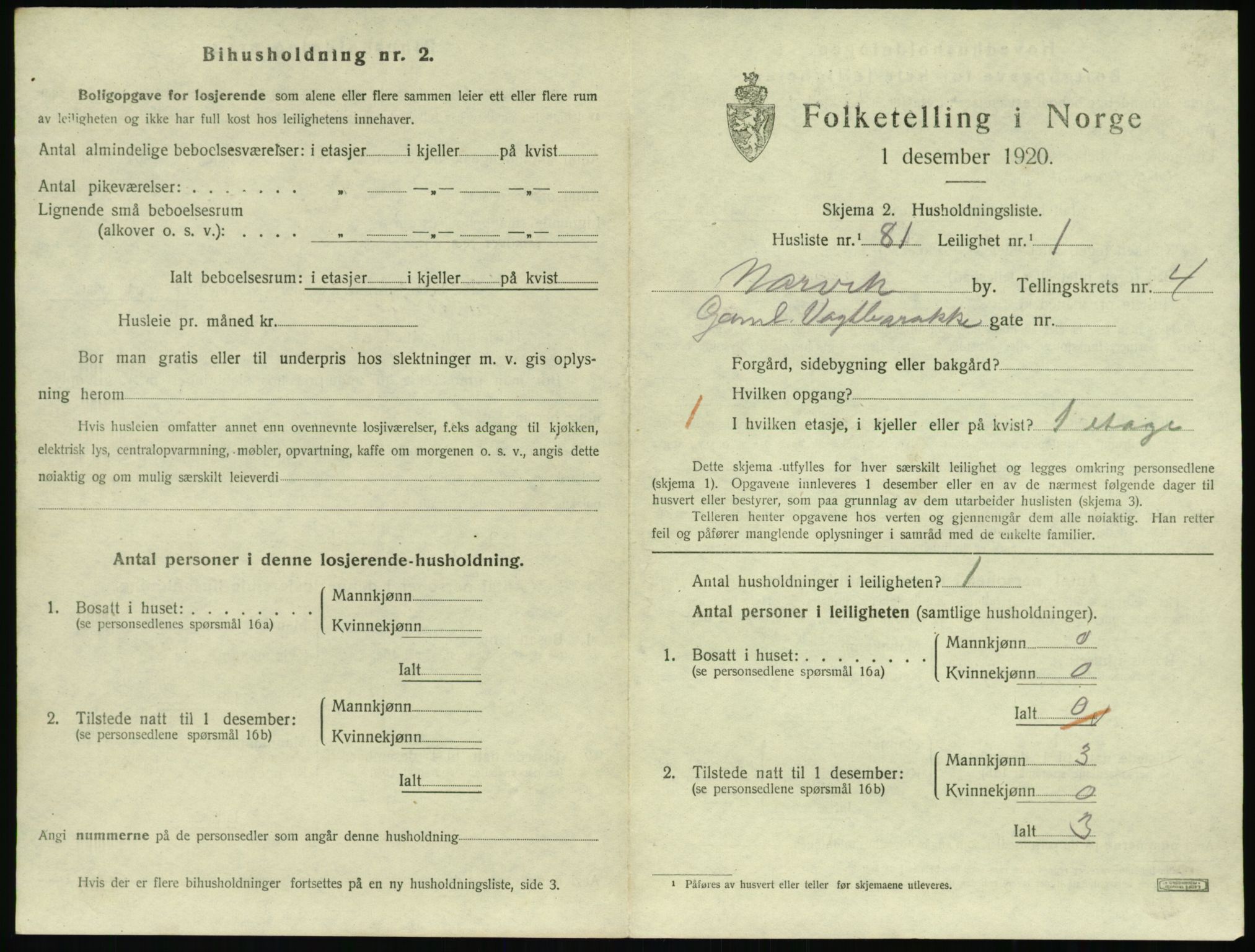 SAT, 1920 census for Narvik, 1920, p. 3964