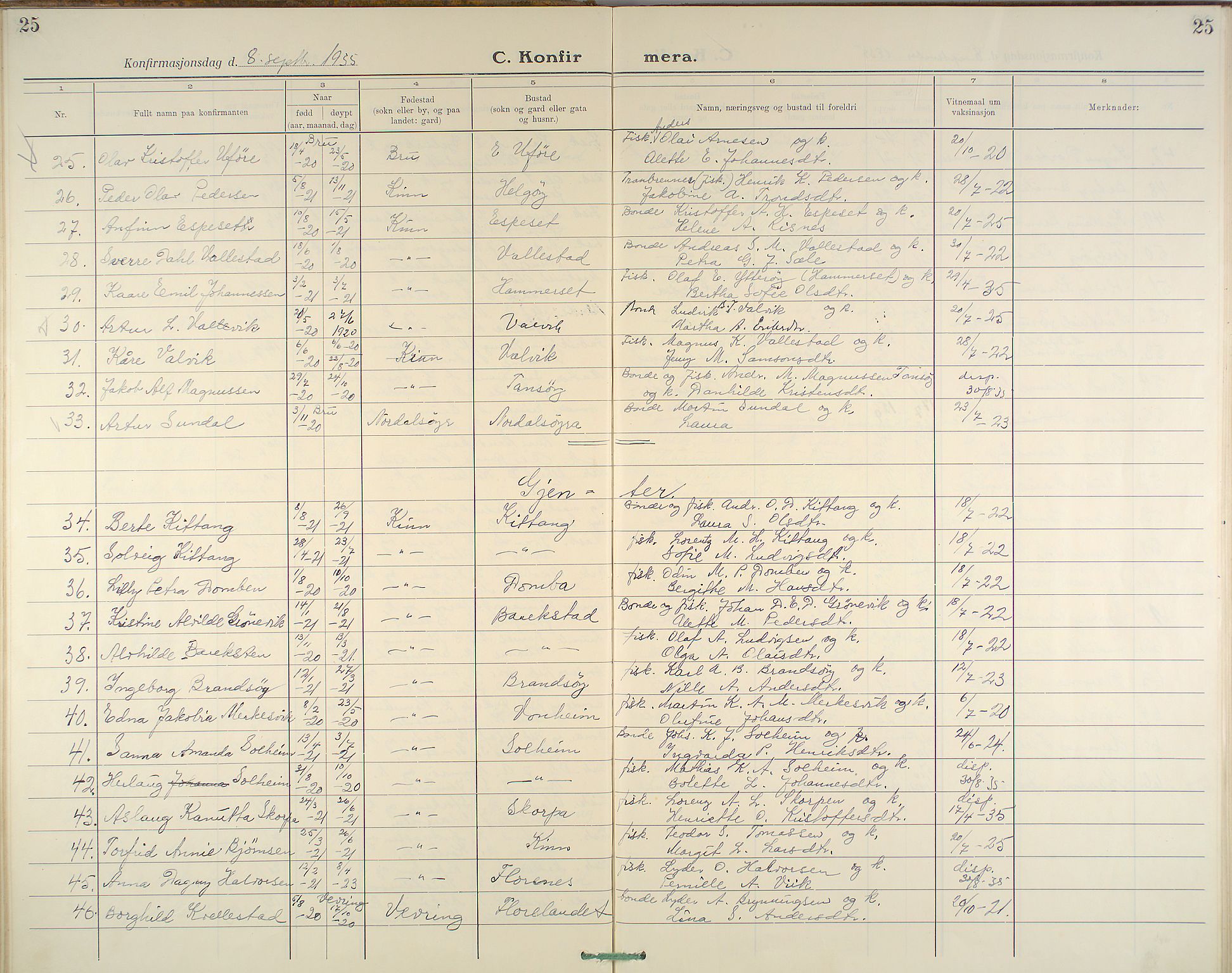 Kinn sokneprestembete, AV/SAB-A-80801/H/Haa/Haab/L0007: Parish register (official) no. B 7, 1926-1964, p. 25