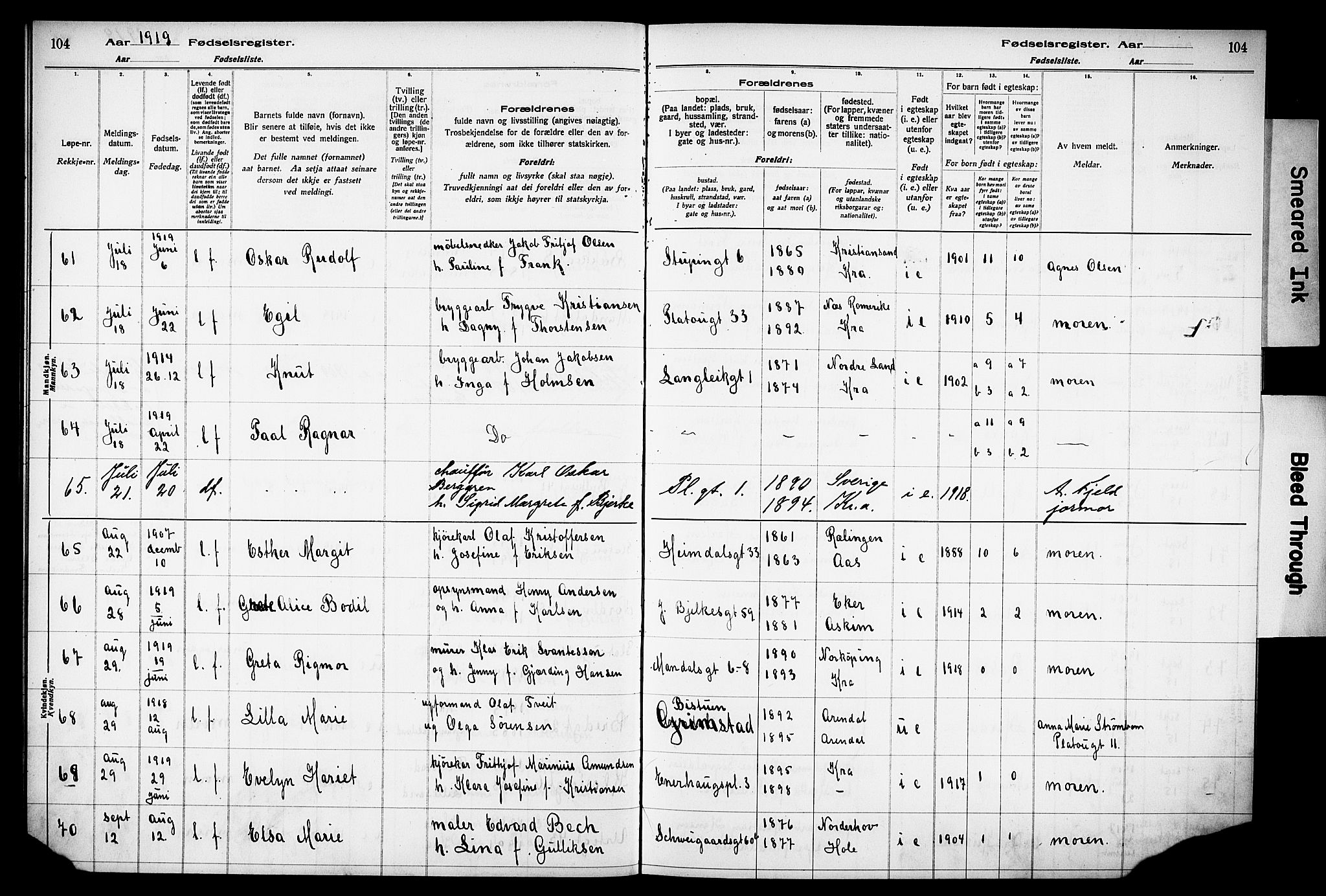 Grønland prestekontor Kirkebøker, AV/SAO-A-10848/J/Ja/L0001: Birth register no. 1, 1916-1922, p. 104