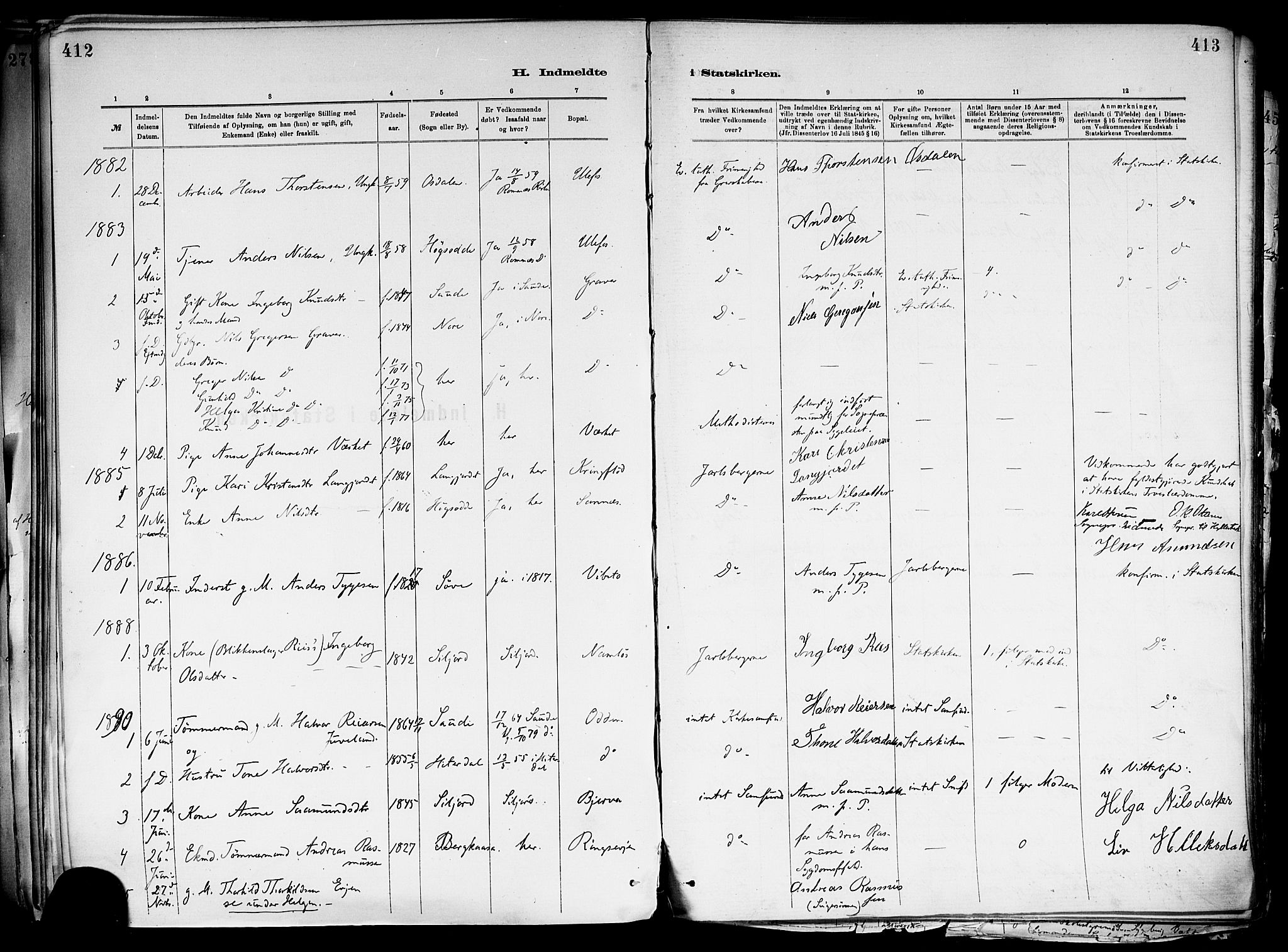 Holla kirkebøker, AV/SAKO-A-272/F/Fa/L0008: Parish register (official) no. 8, 1882-1897, p. 412