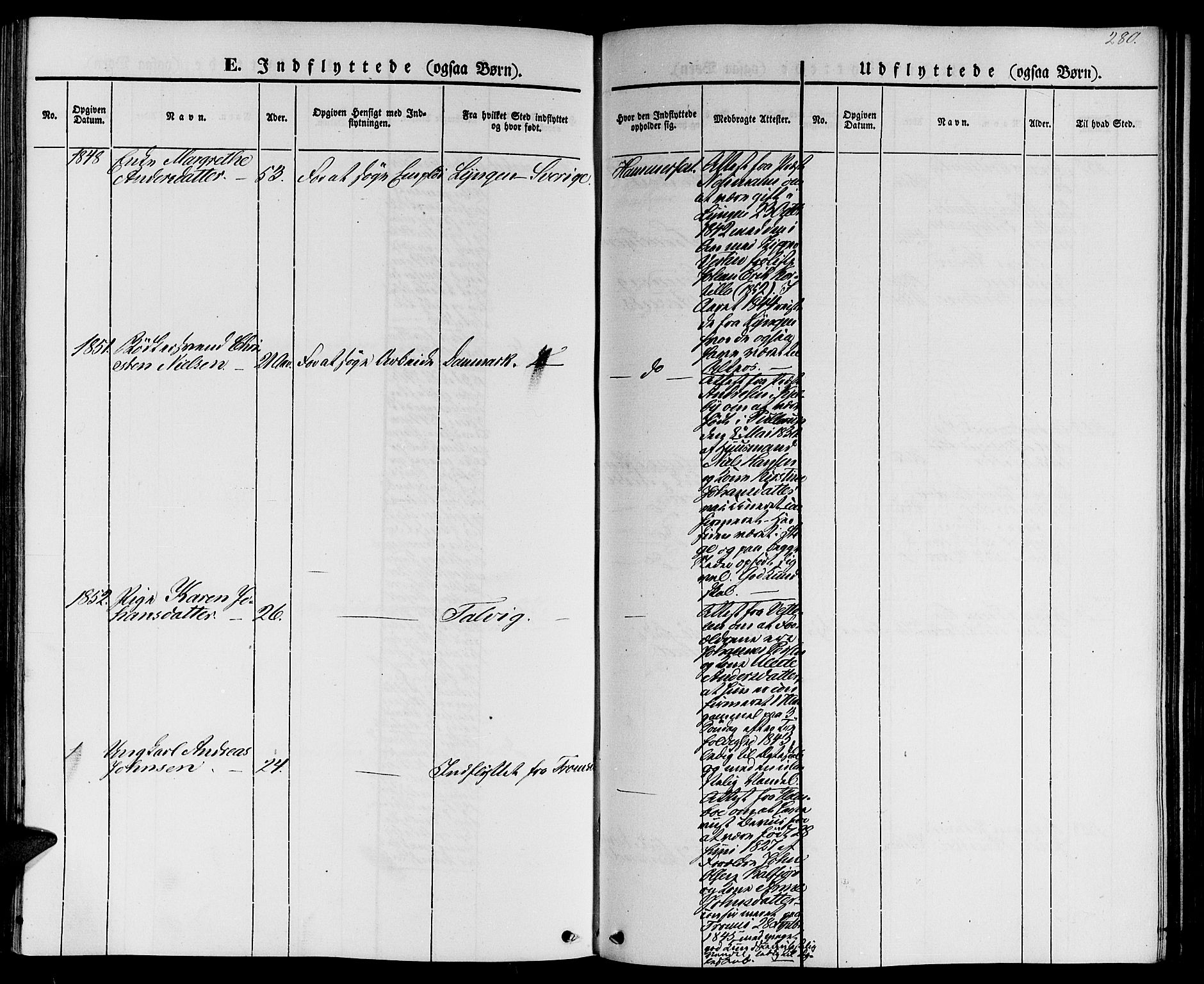 Hammerfest sokneprestkontor, AV/SATØ-S-1347/H/Hb/L0002.klokk: Parish register (copy) no. 2, 1851-1861, p. 280