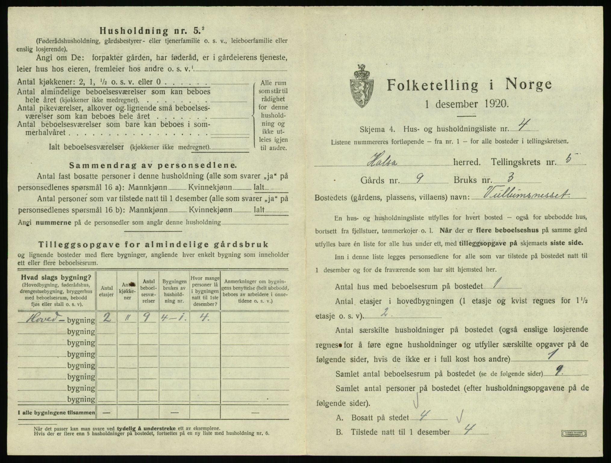 SAT, 1920 census for Halsa, 1920, p. 296