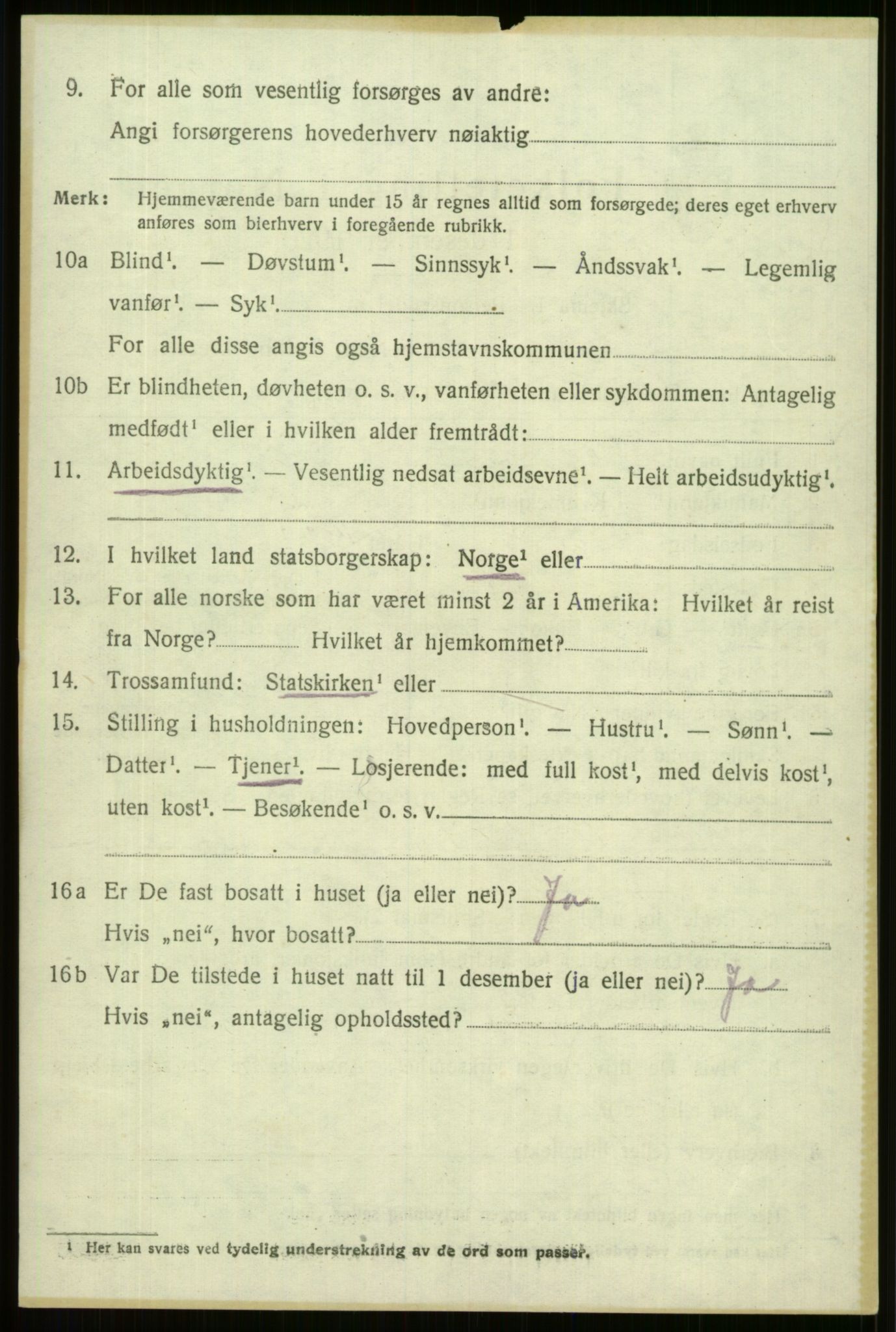 SAB, 1920 census for Vossestrand, 1920, p. 2367