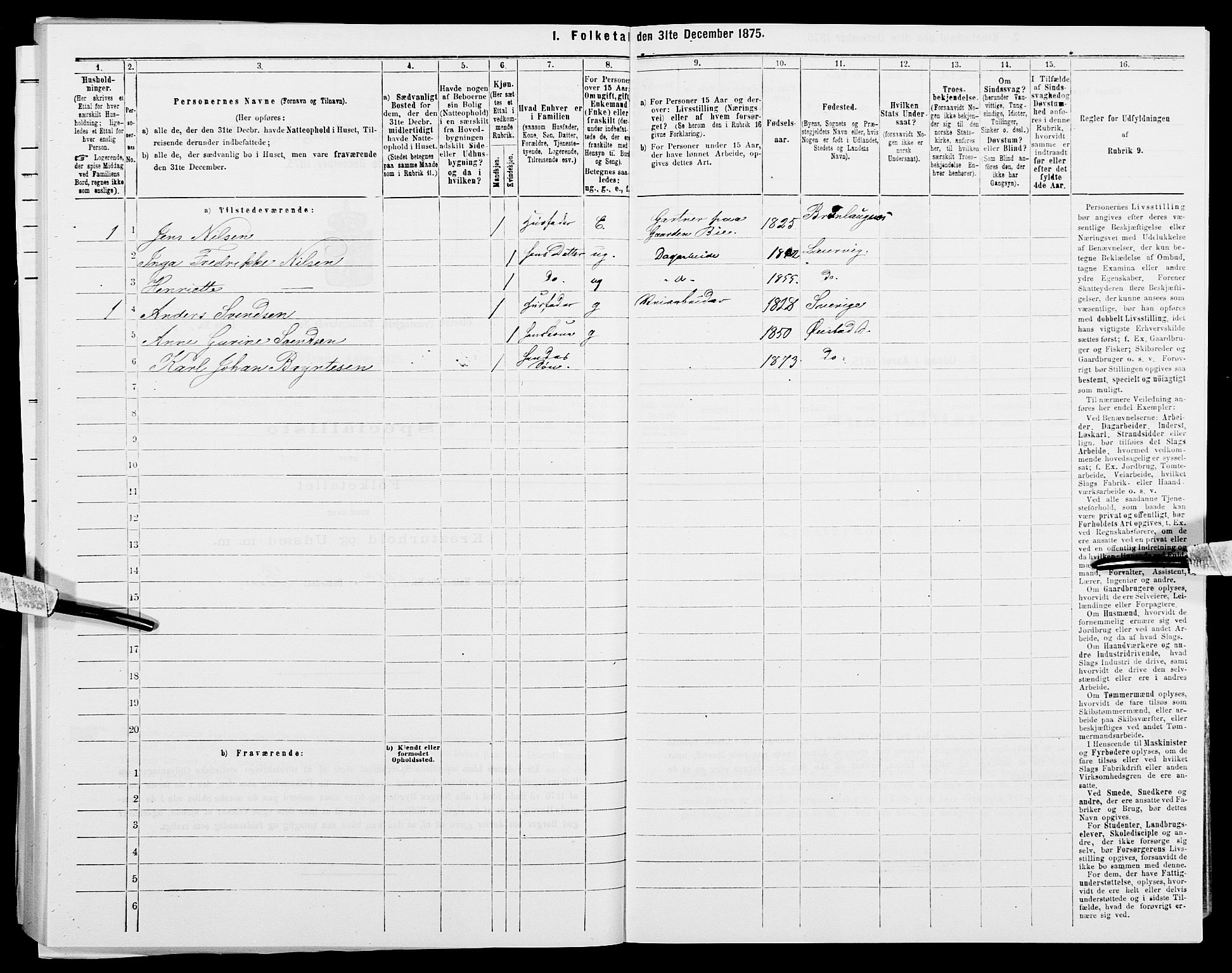 SAK, 1875 census for 0920P Øyestad, 1875, p. 1110