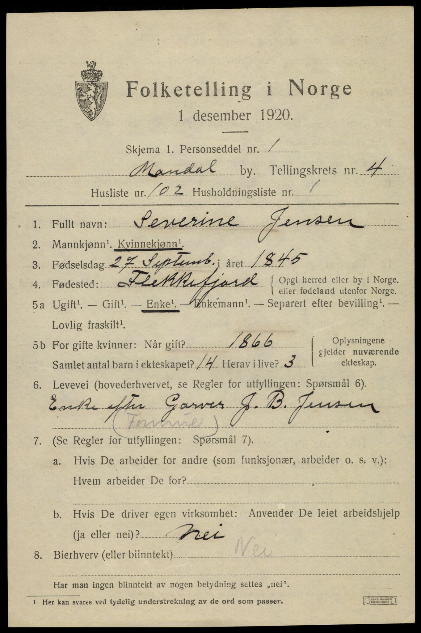 SAK, 1920 census for Mandal, 1920, p. 8119