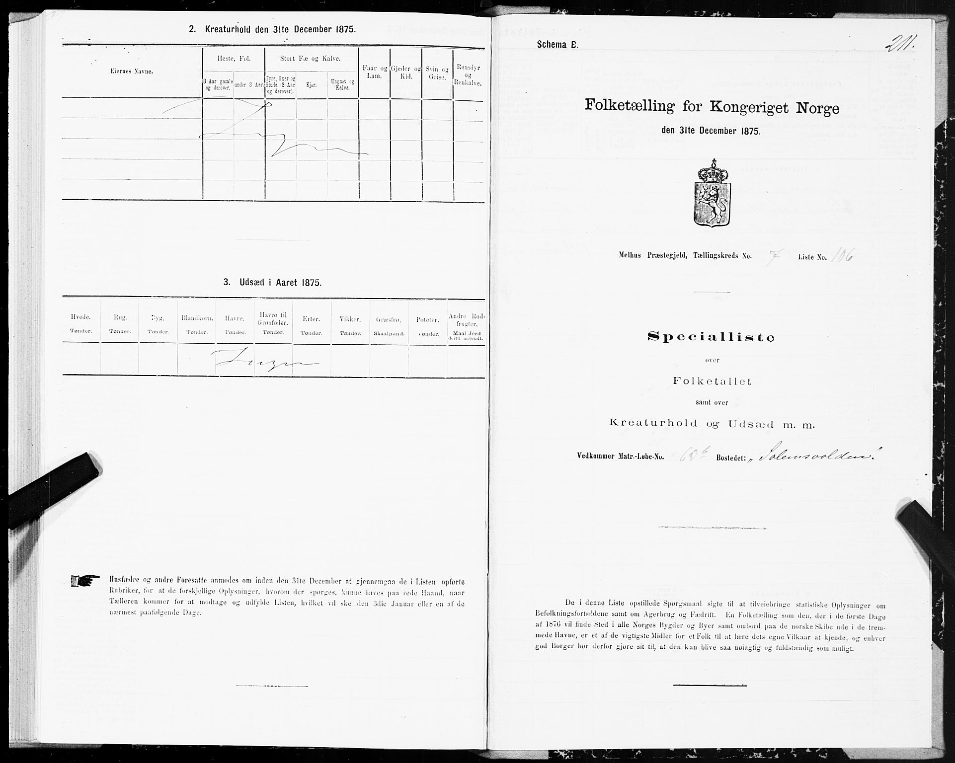 SAT, 1875 census for 1653P Melhus, 1875, p. 5211