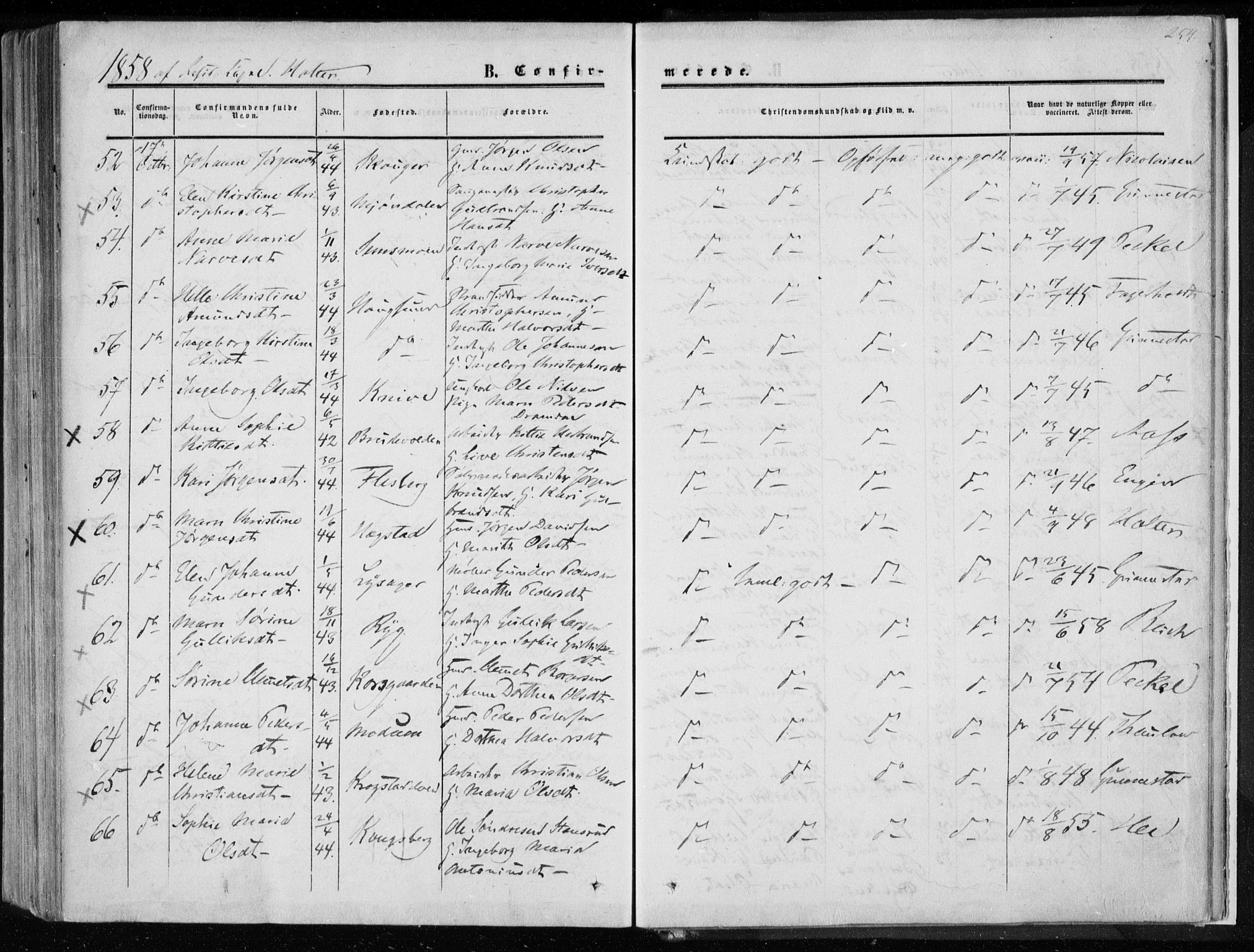 Eiker kirkebøker, AV/SAKO-A-4/F/Fa/L0015a: Parish register (official) no. I 15A, 1854-1860, p. 254