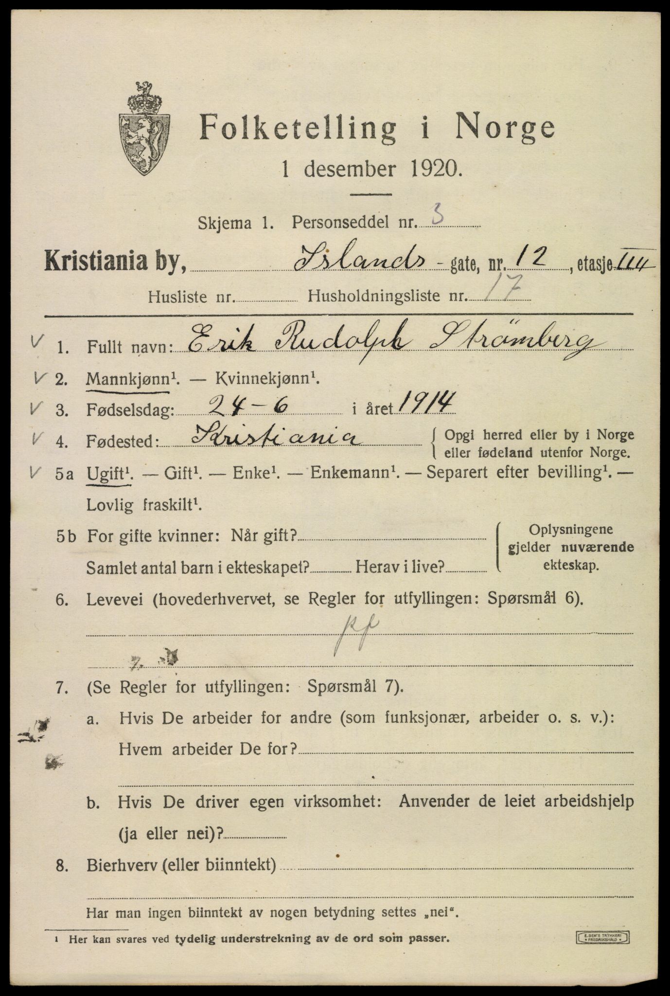 SAO, 1920 census for Kristiania, 1920, p. 312757