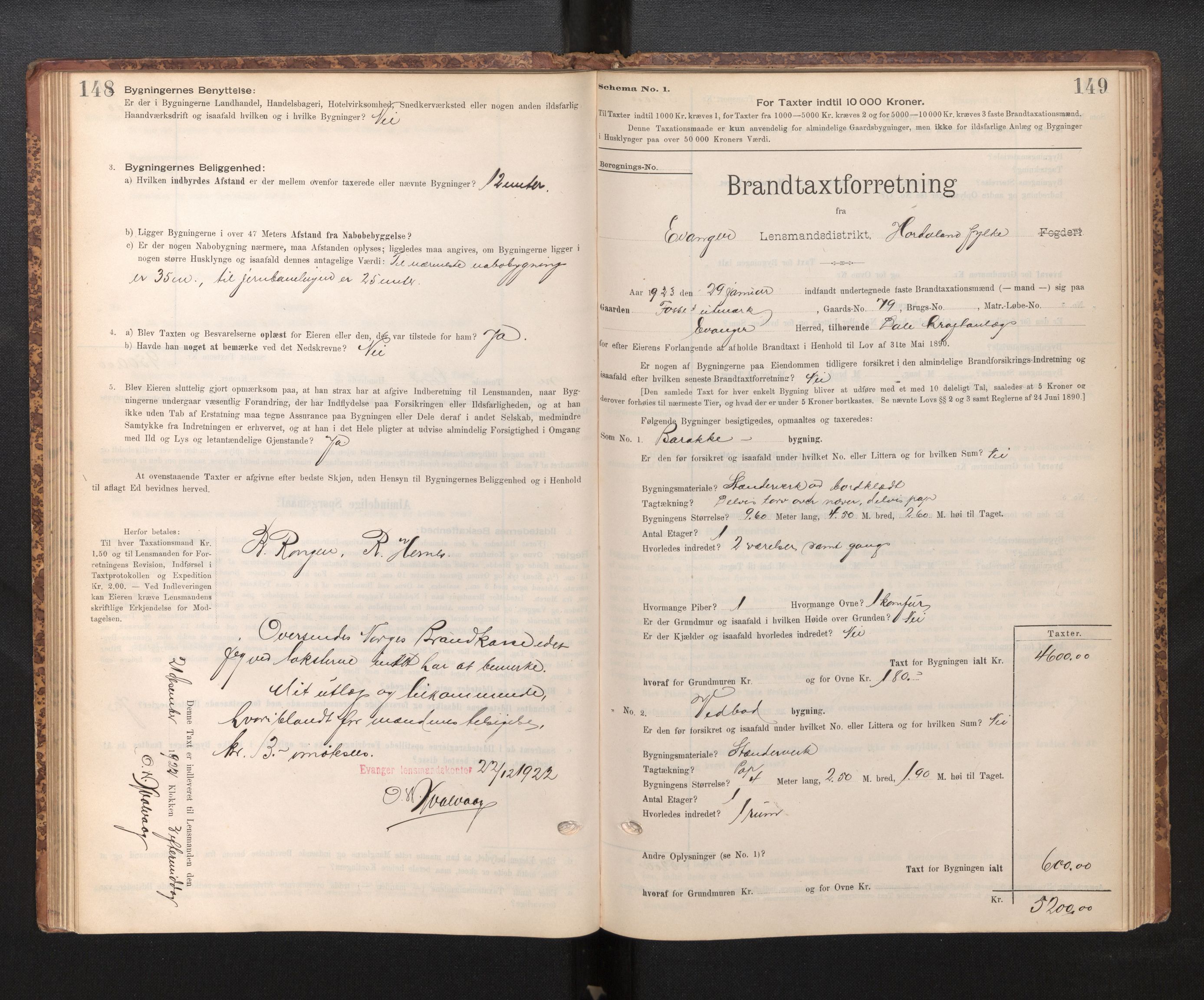 Lensmannen i Evanger, SAB/A-31701/0012/L0005: Branntakstprotokoll, skjematakst, 1895-1935, p. 148-149