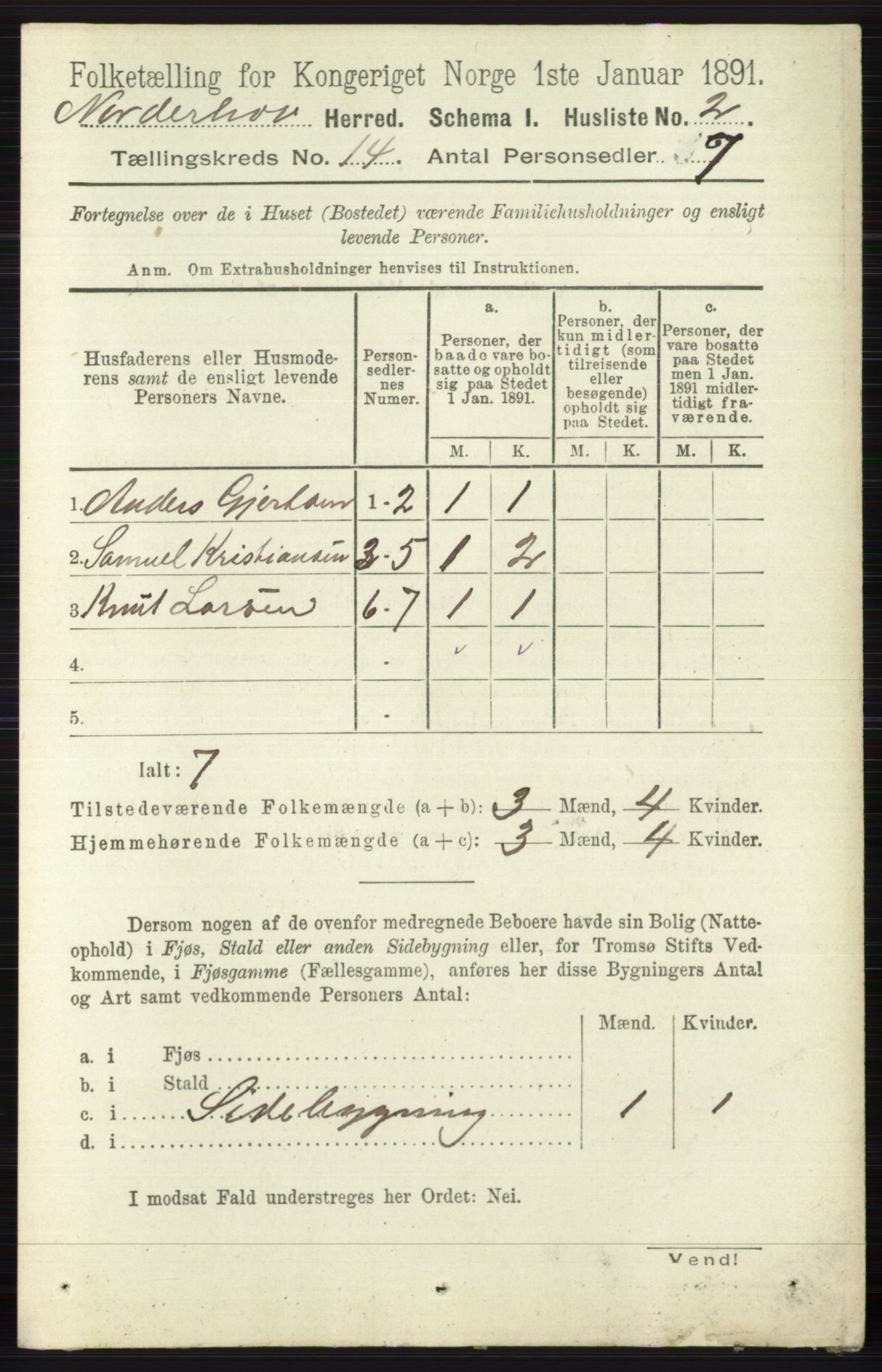 RA, 1891 census for 0613 Norderhov, 1891, p. 9296