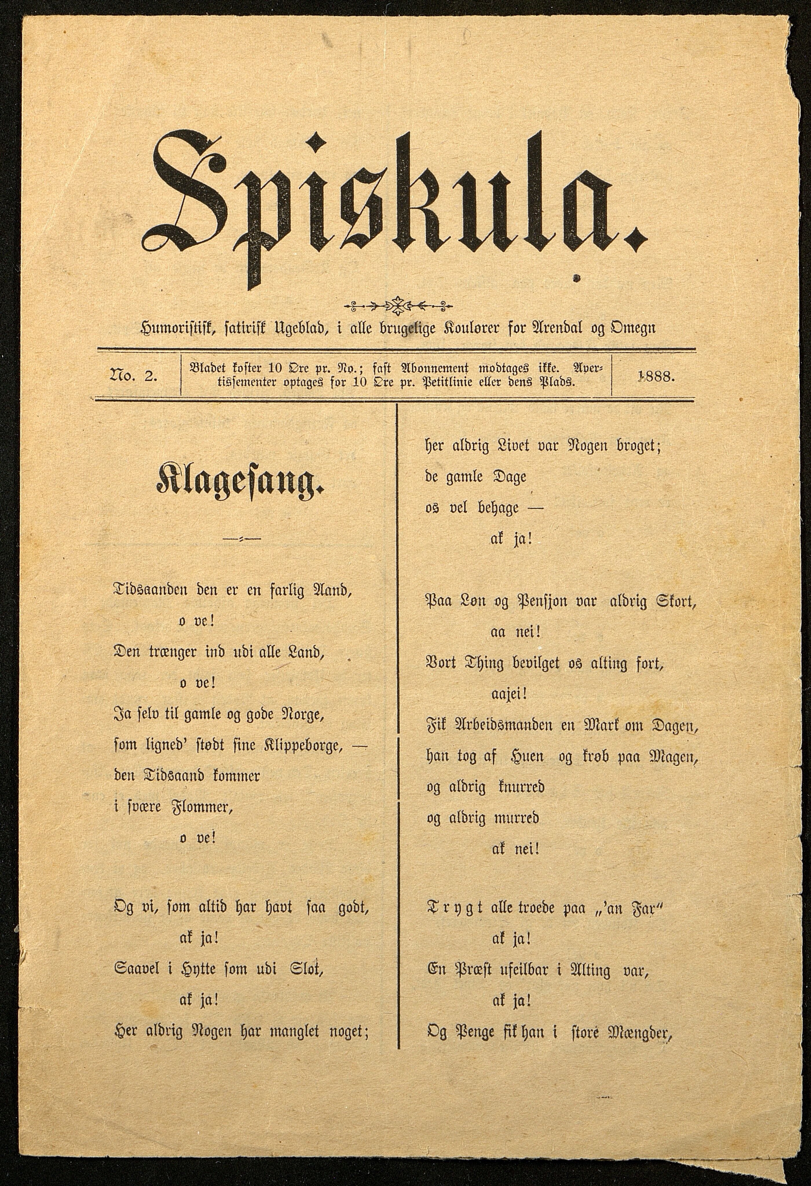 Spidskuglen, AAKS/PA-2823/X/L0001/0002: Spidskuglen / Årg. 1888, nr. 1–11, 16, 38, 43–46, 1888