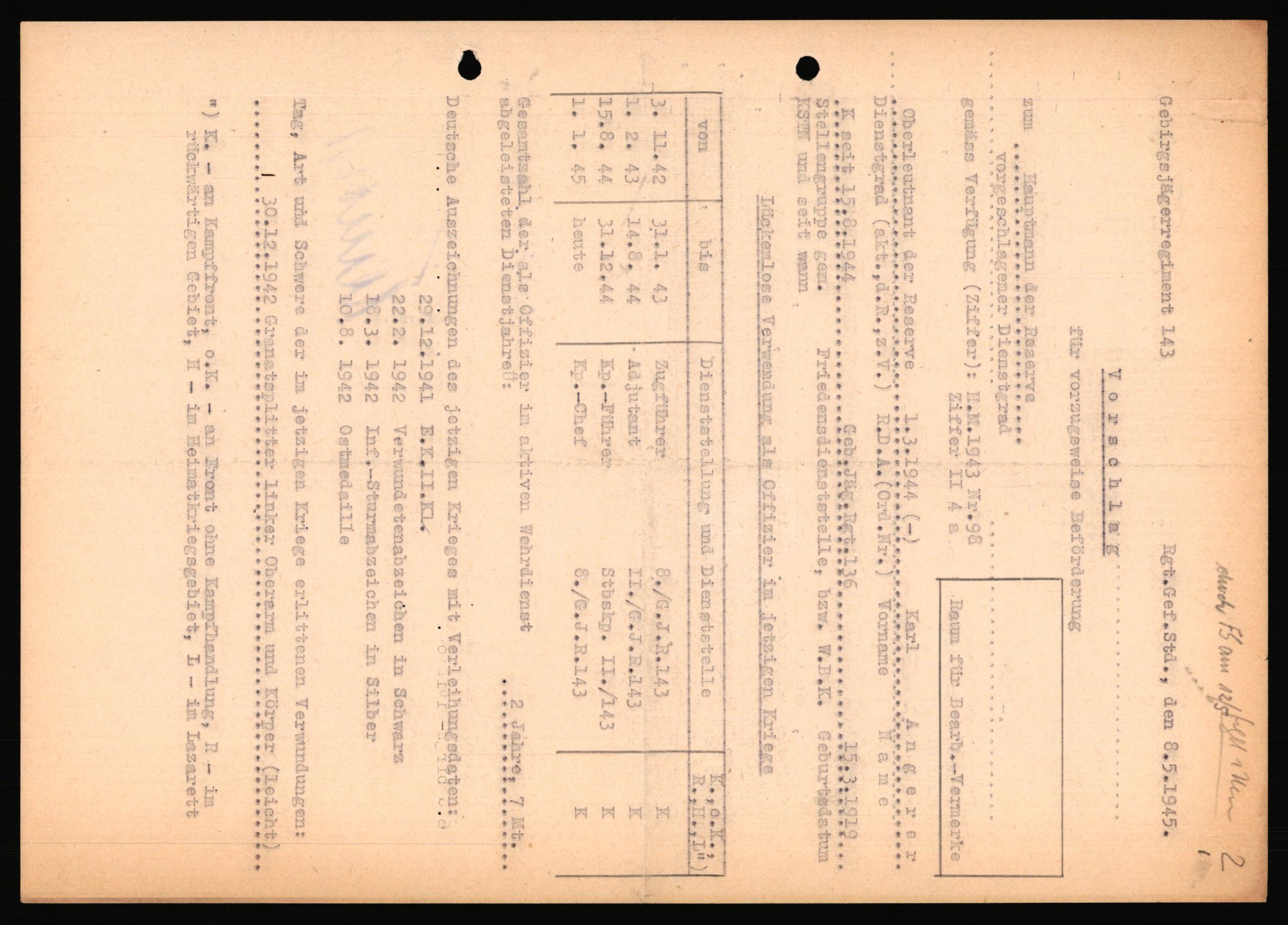 Forsvarets Overkommando. 2 kontor. Arkiv 11.4. Spredte tyske arkivsaker, AV/RA-RAFA-7031/D/Dar/Dara/L0018: Personalbøker, 1940-1945, p. 66