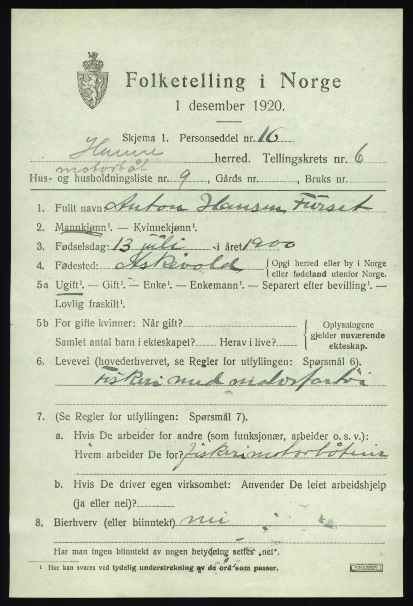 SAB, 1920 census for Hamre, 1920, p. 4235