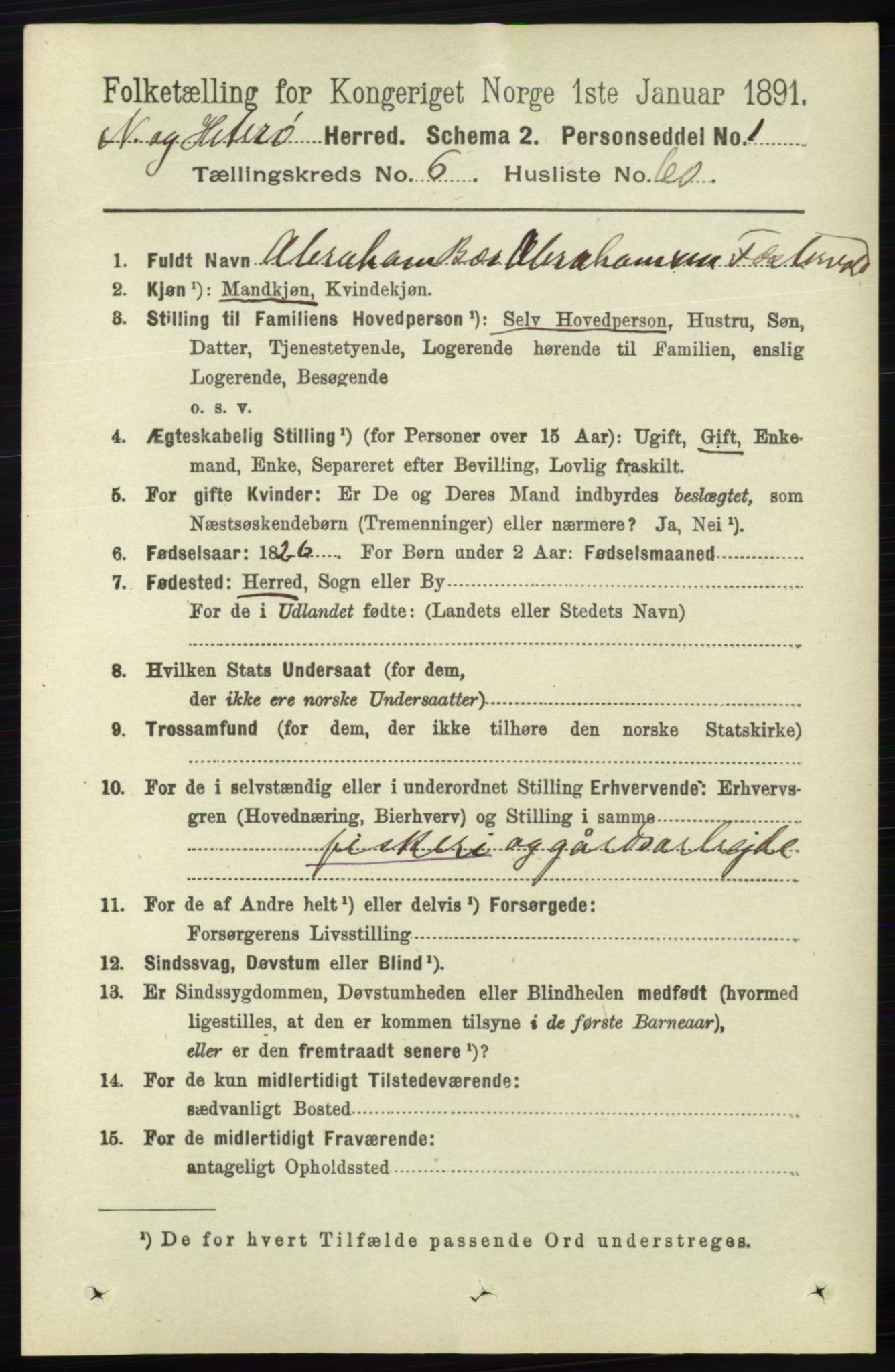 RA, 1891 census for 1043 Hidra og Nes, 1891, p. 2562