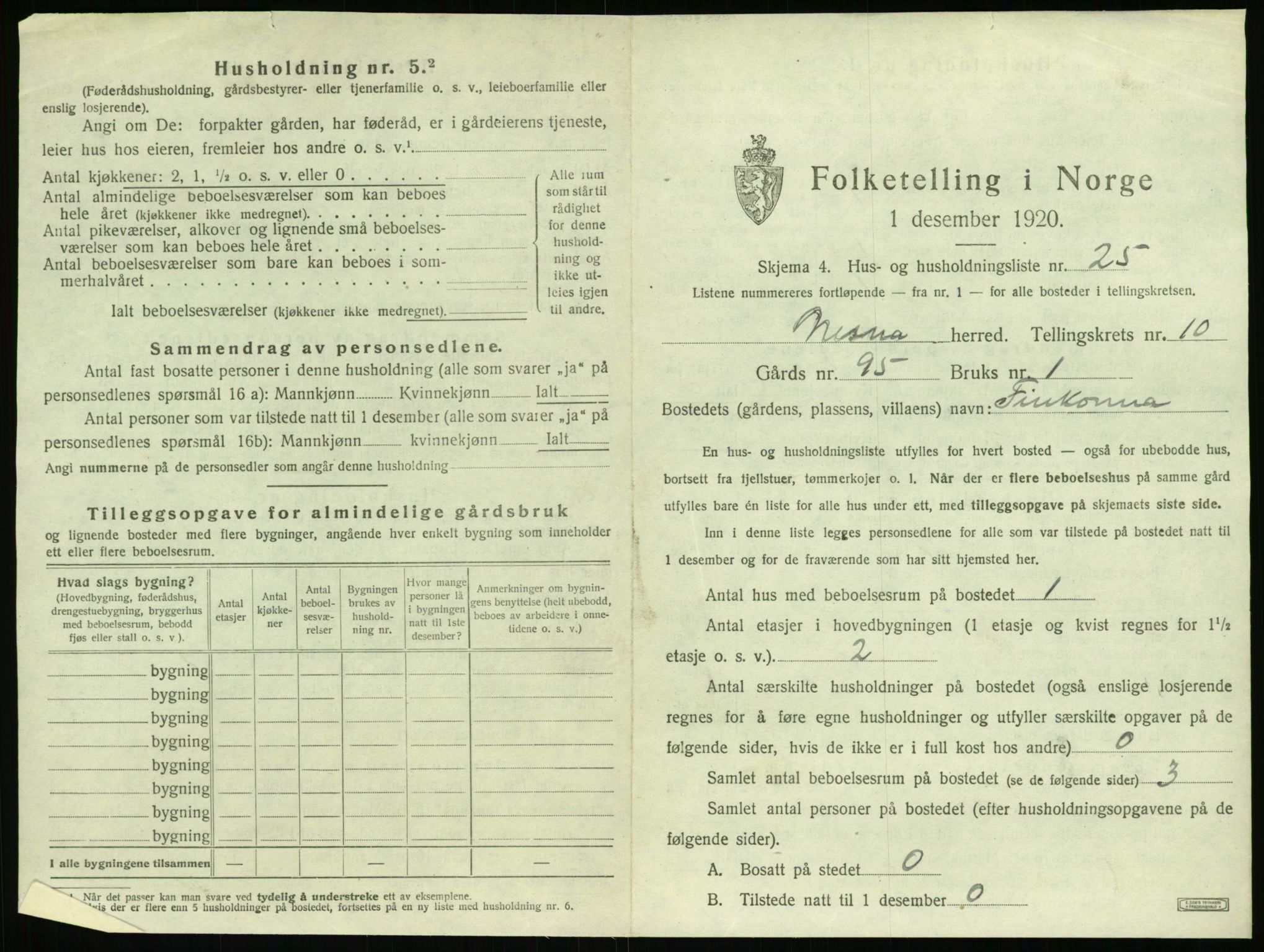 SAT, 1920 census for Nesna, 1920, p. 1237