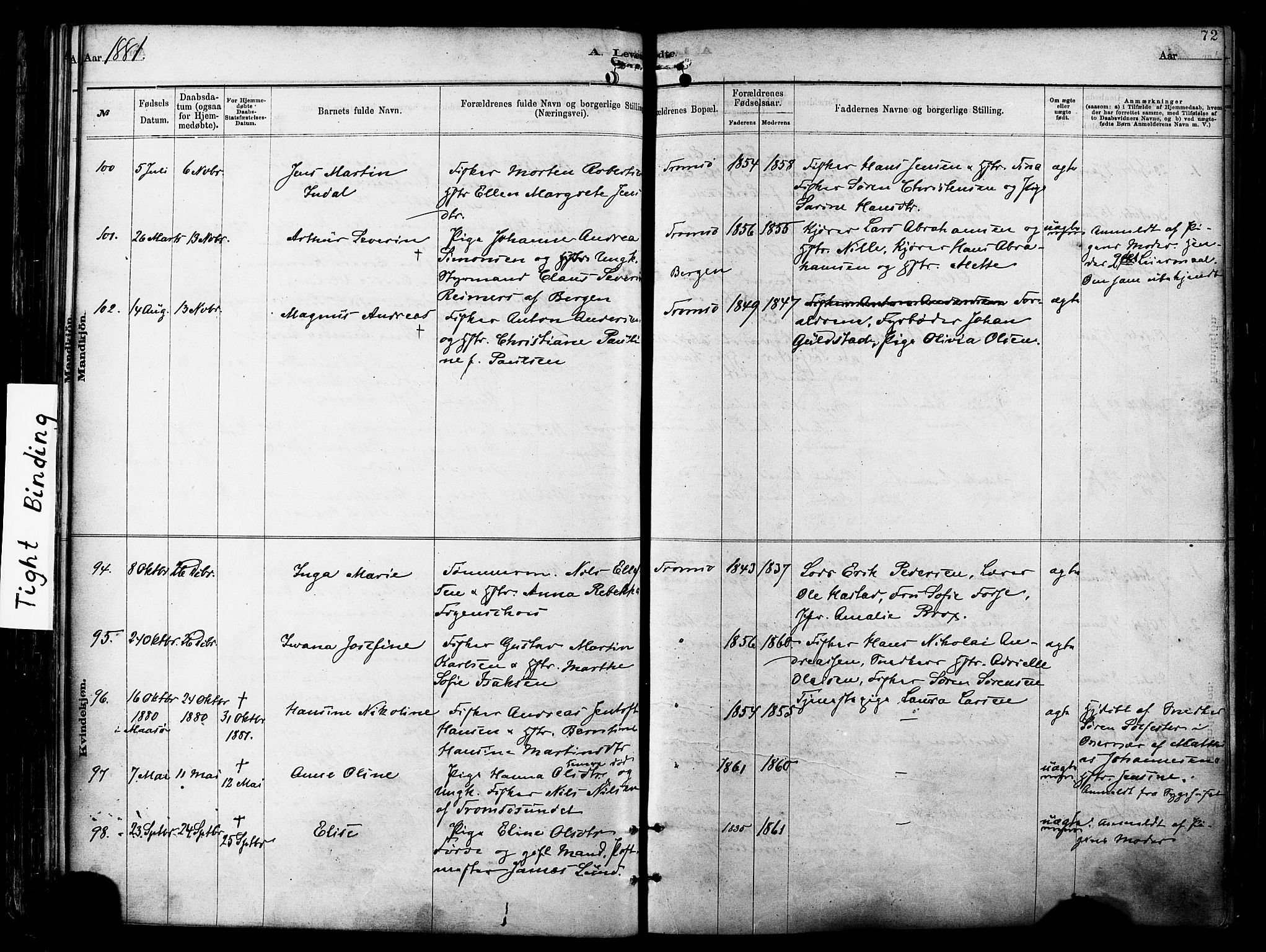 Tromsø sokneprestkontor/stiftsprosti/domprosti, AV/SATØ-S-1343/G/Ga/L0014kirke: Parish register (official) no. 14, 1878-1888, p. 72