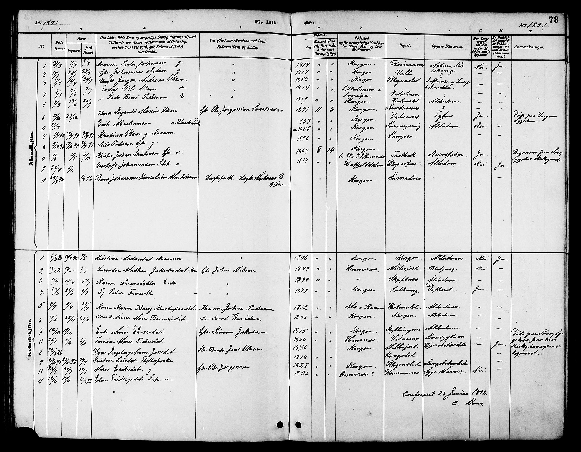 Ministerialprotokoller, klokkerbøker og fødselsregistre - Nordland, AV/SAT-A-1459/826/L0383: Parish register (copy) no. 826C03, 1887-1896, p. 73