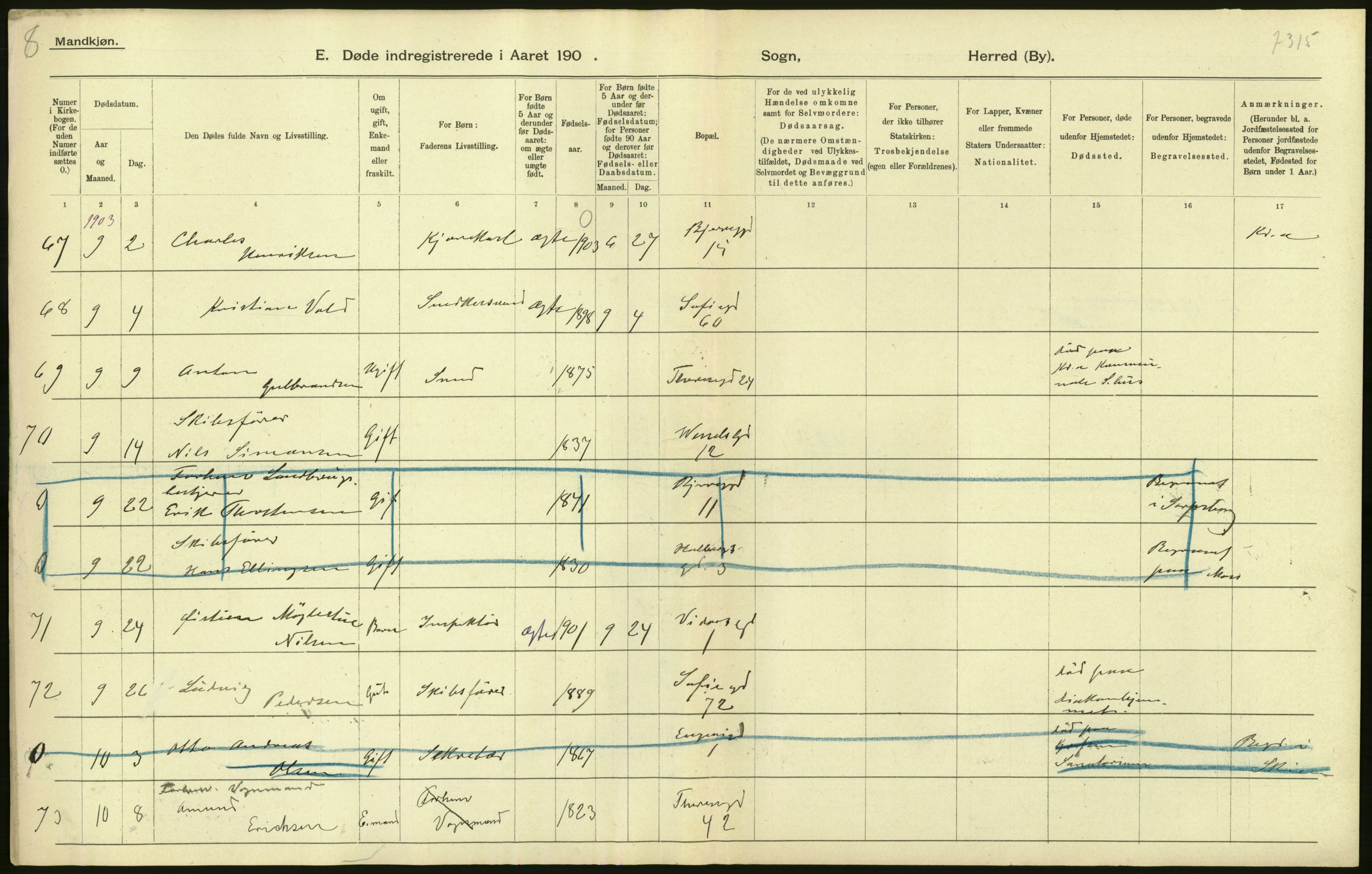 Statistisk sentralbyrå, Sosiodemografiske emner, Befolkning, AV/RA-S-2228/D/Df/Dfa/Dfaa/L0004: Kristiania: Gifte, døde, 1903, p. 52