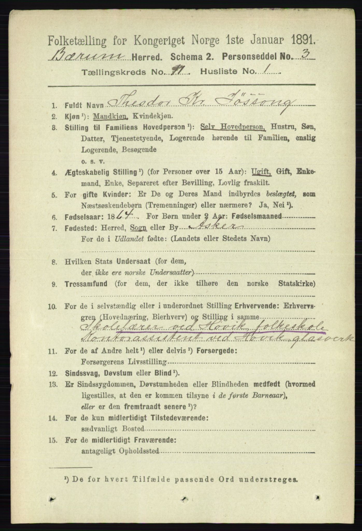 RA, 1891 census for 0219 Bærum, 1891, p. 7188