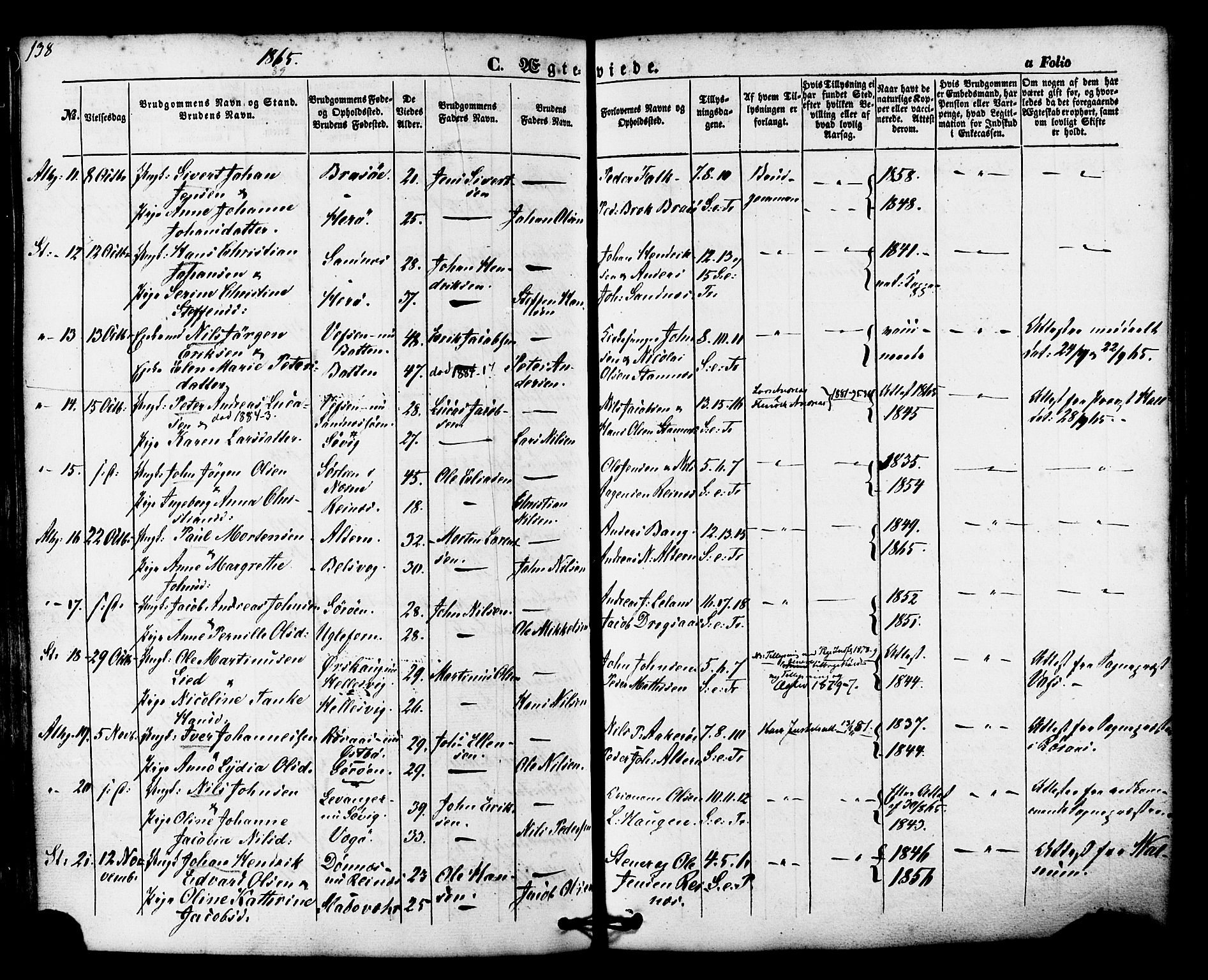 Ministerialprotokoller, klokkerbøker og fødselsregistre - Nordland, SAT/A-1459/830/L0448: Parish register (official) no. 830A12, 1855-1878, p. 138