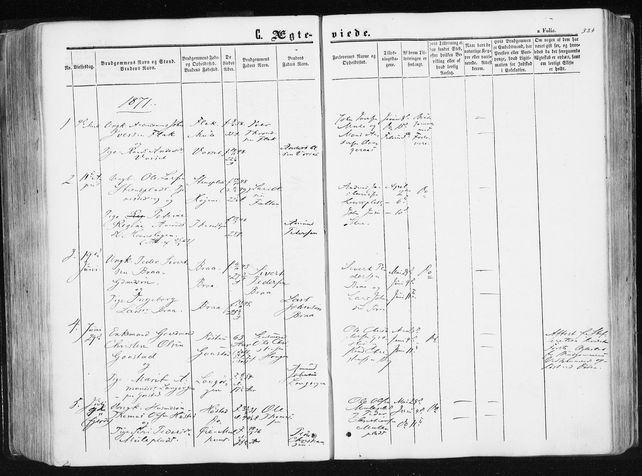 Ministerialprotokoller, klokkerbøker og fødselsregistre - Sør-Trøndelag, SAT/A-1456/612/L0377: Parish register (official) no. 612A09, 1859-1877, p. 324