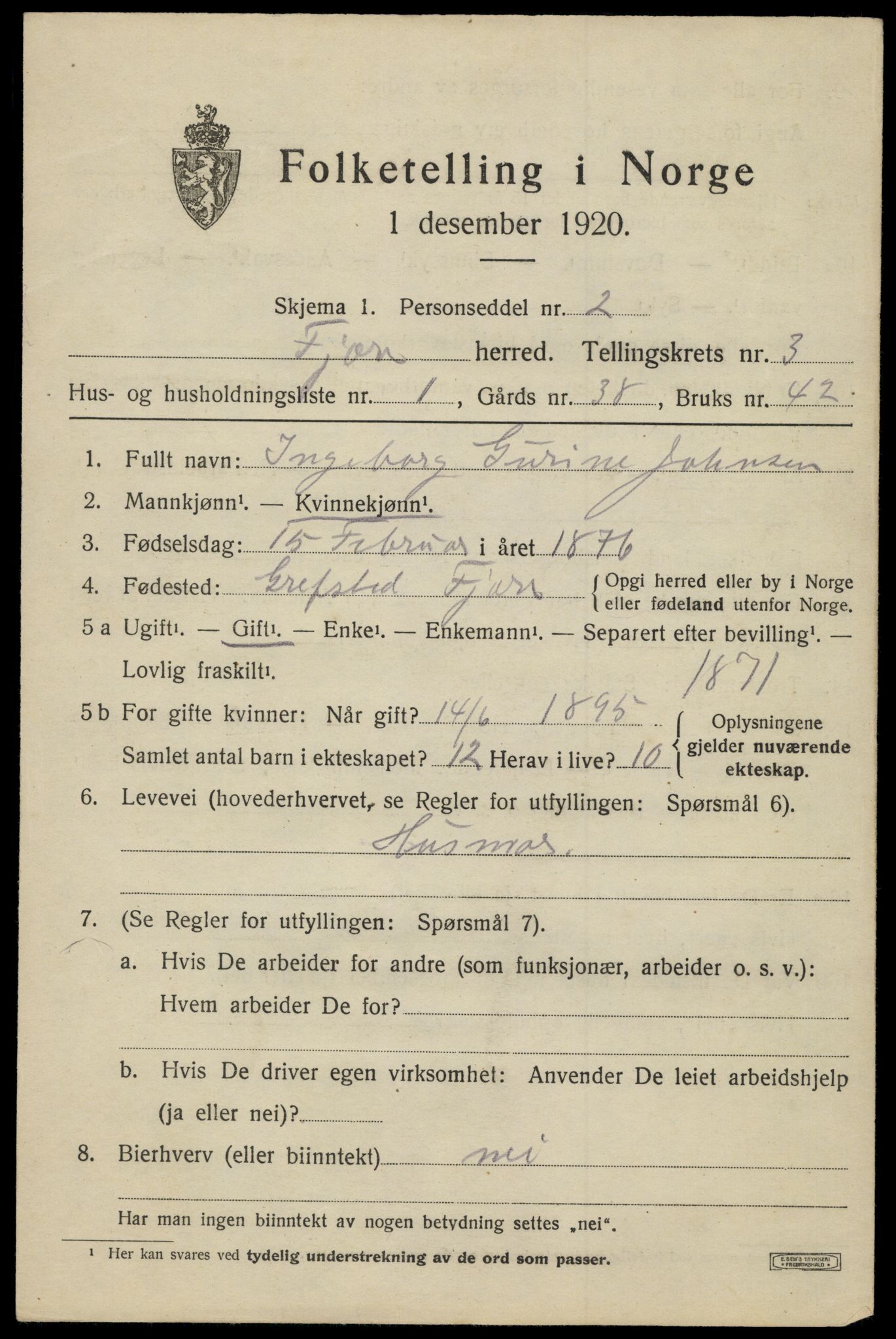 SAK, 1920 census for Fjære, 1920, p. 4529