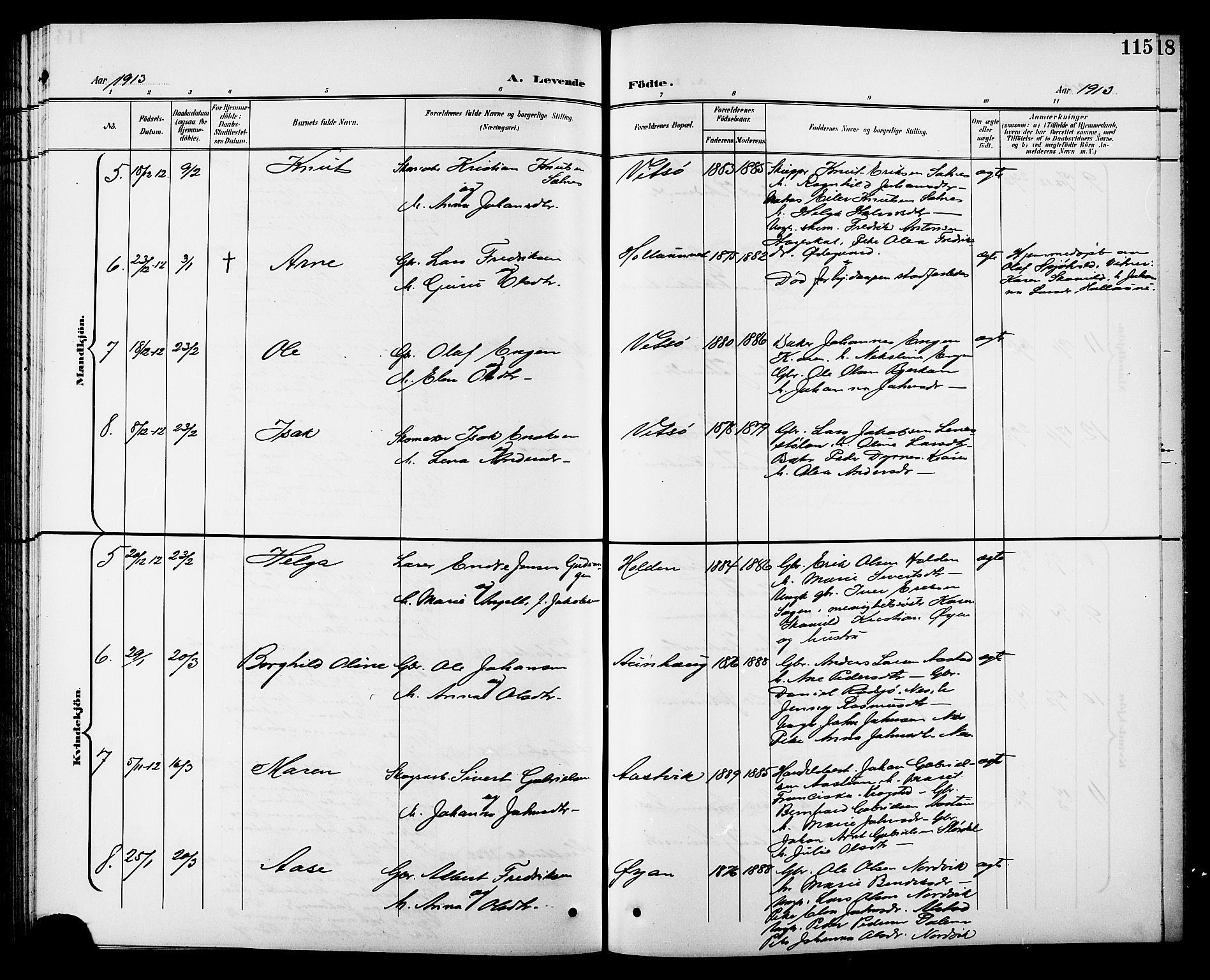 Ministerialprotokoller, klokkerbøker og fødselsregistre - Sør-Trøndelag, SAT/A-1456/630/L0505: Parish register (copy) no. 630C03, 1899-1914, p. 115