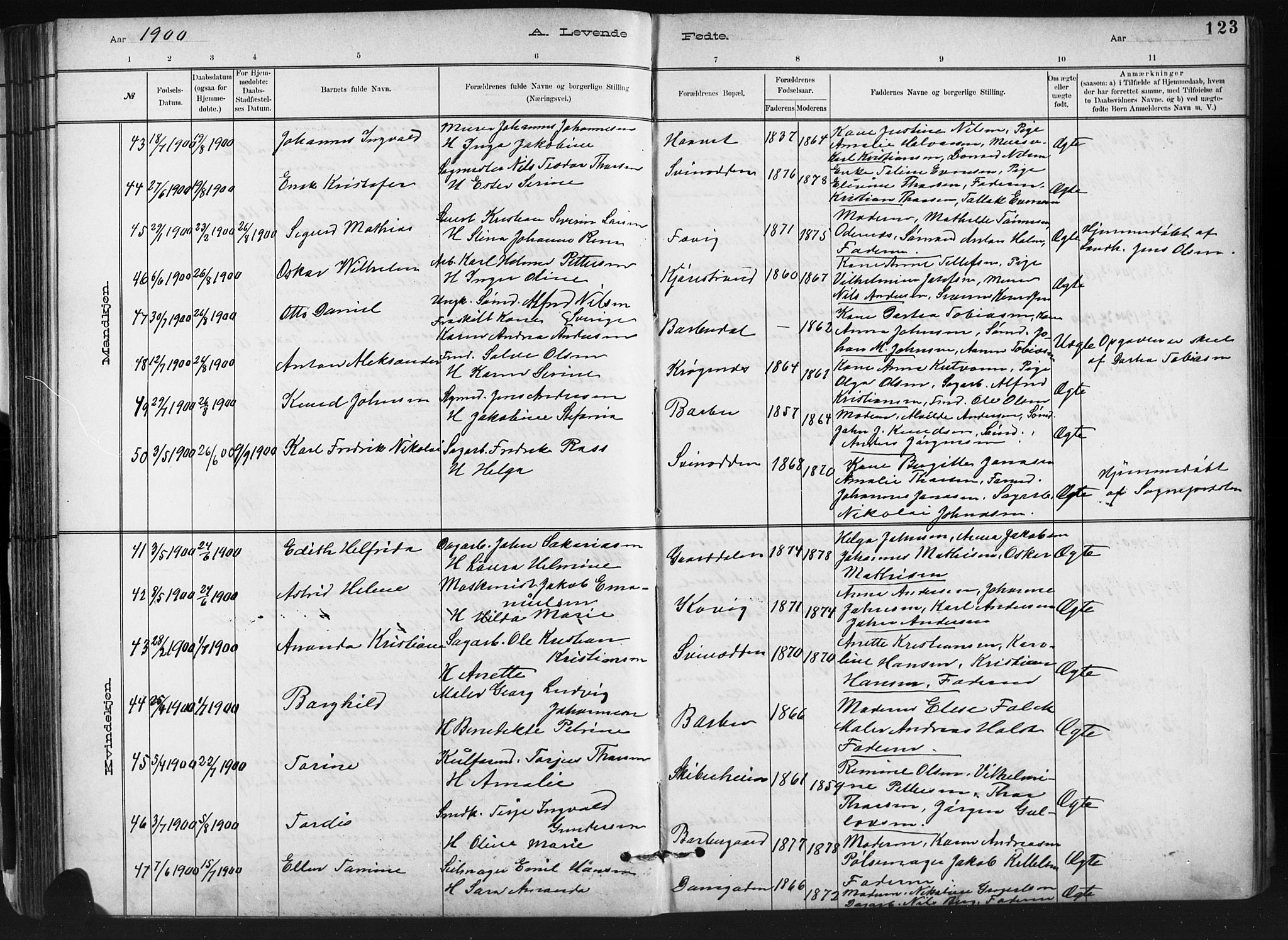 Barbu sokneprestkontor, SAK/1111-0003/F/Fb/L0002: Parish register (copy) no. B 2, 1890-1922, p. 123