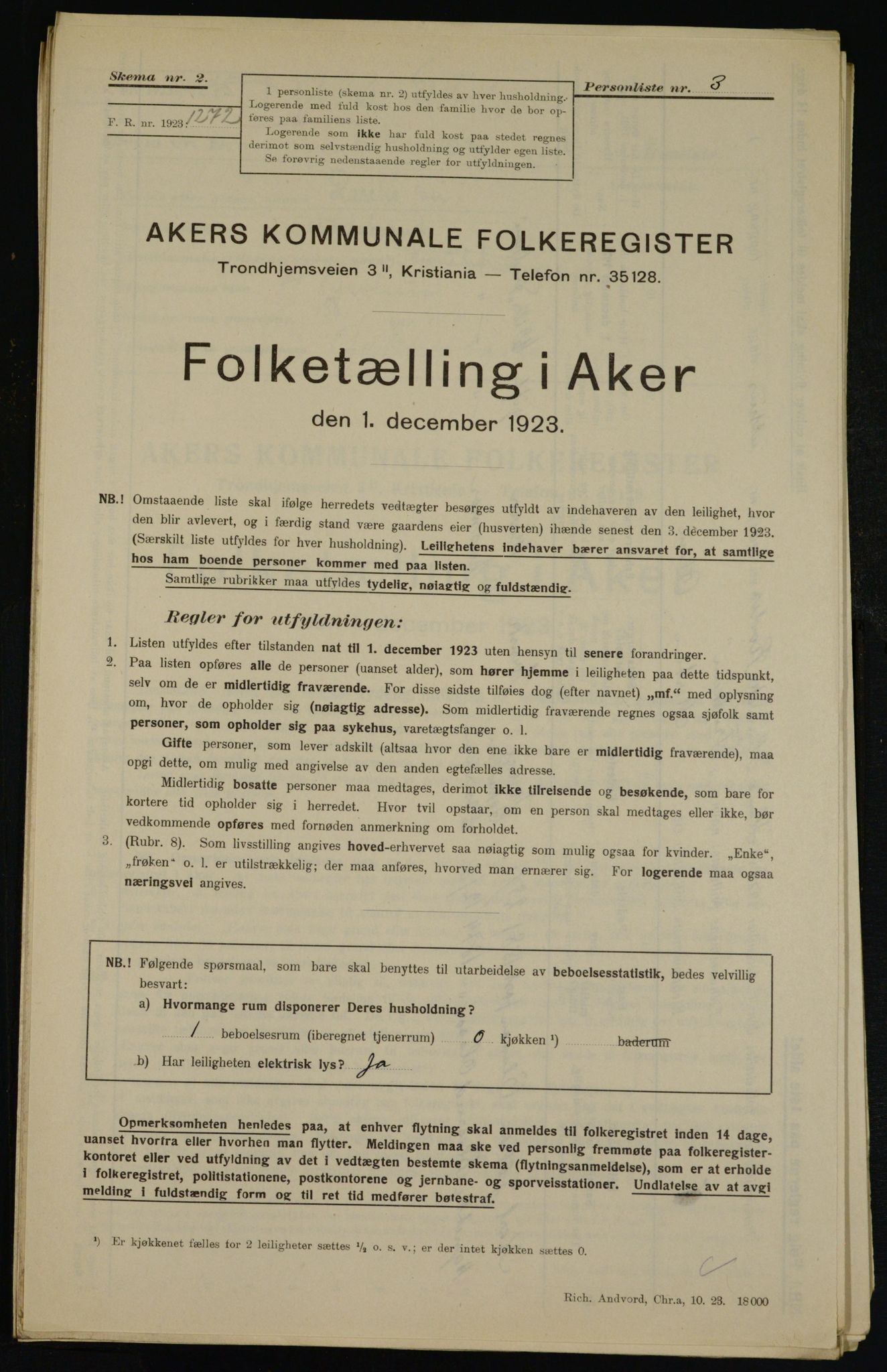 , Municipal Census 1923 for Aker, 1923, p. 43990